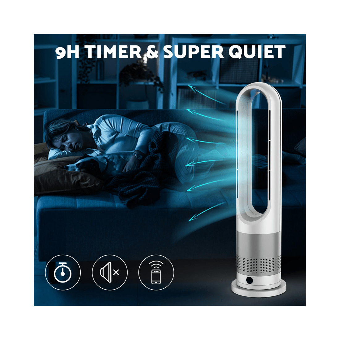 5 Advwin Bladeless Tower Fan, 2 In 1 Electric Fan Heater With 8 Speeds, For Room Bedroom Office Use, 5 of 8