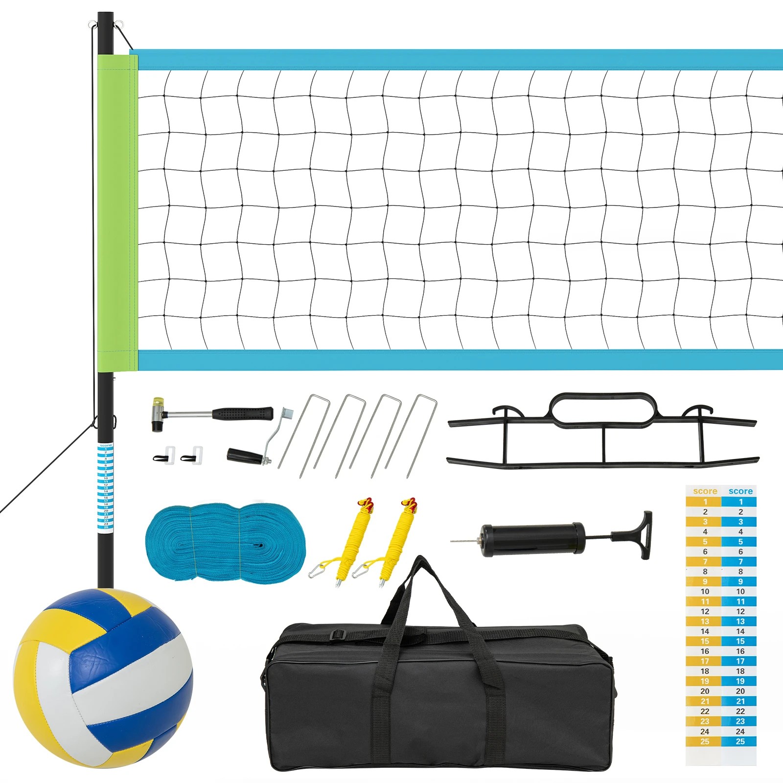 1 Costway Adjustable Portable Volleyball Net Set w/Ball Boundary Line & Anti-Sag Design Badminton Tennis, 1 of 1