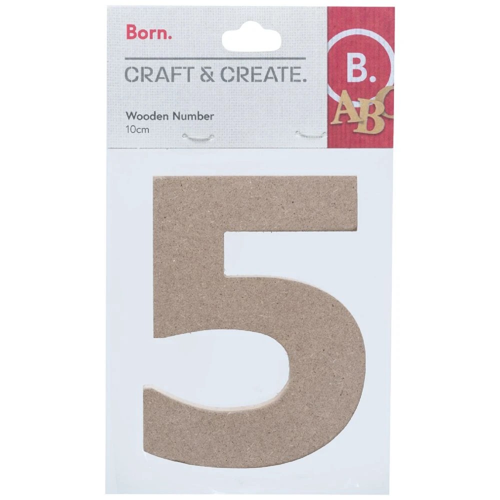 1 Born Wooden Number 5 10cm, 1 of 3