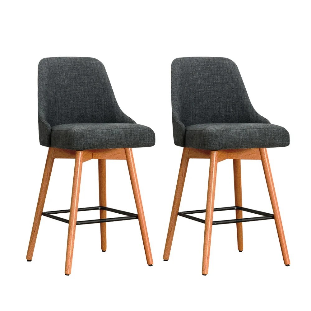 1 Artiss 2x Bar Stools Swivel Seat Wooden Charcoal - Grey, 1 of 6