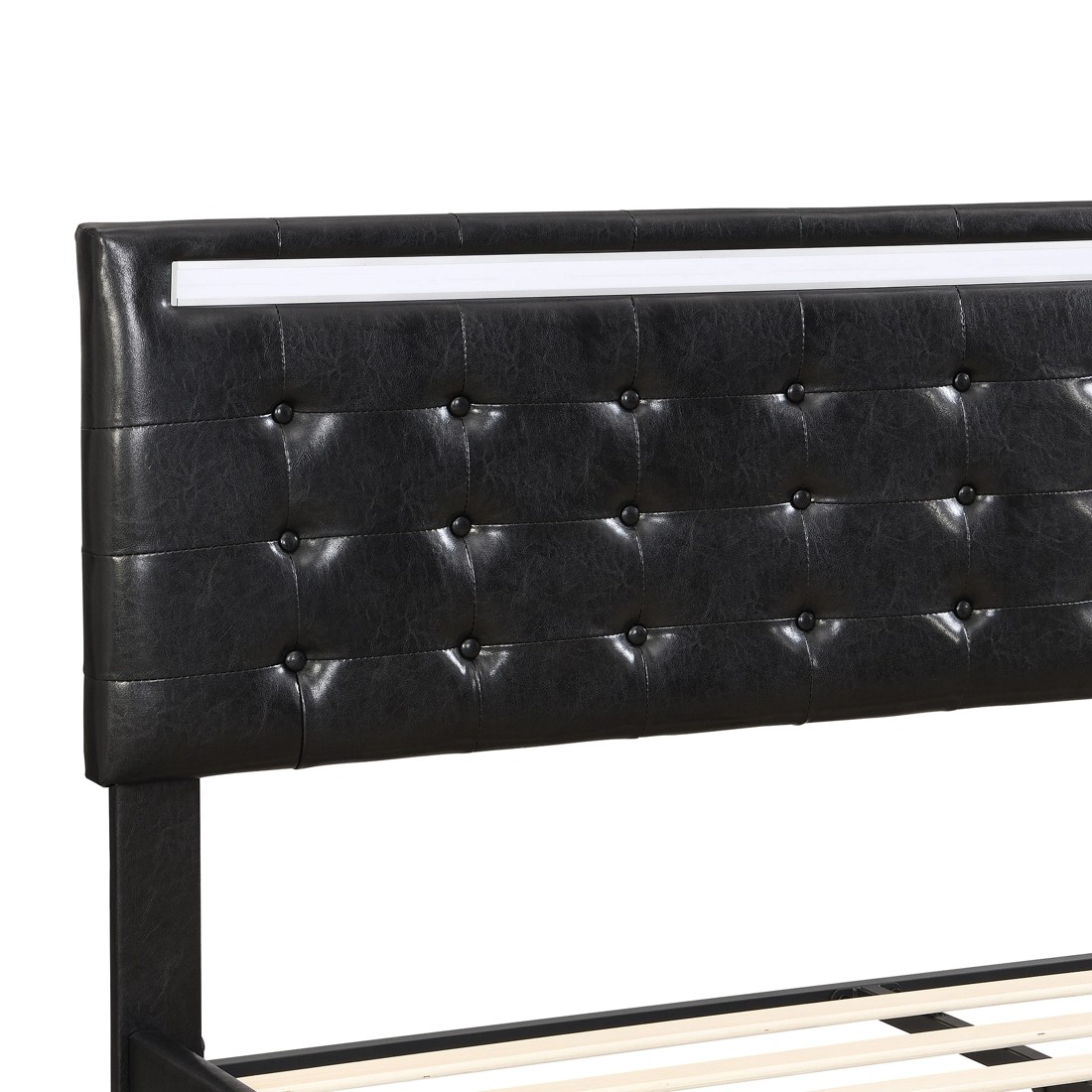 3 Levede Double Size Upholstered Platform Bed Frame PU with Light Black, 3 of 6