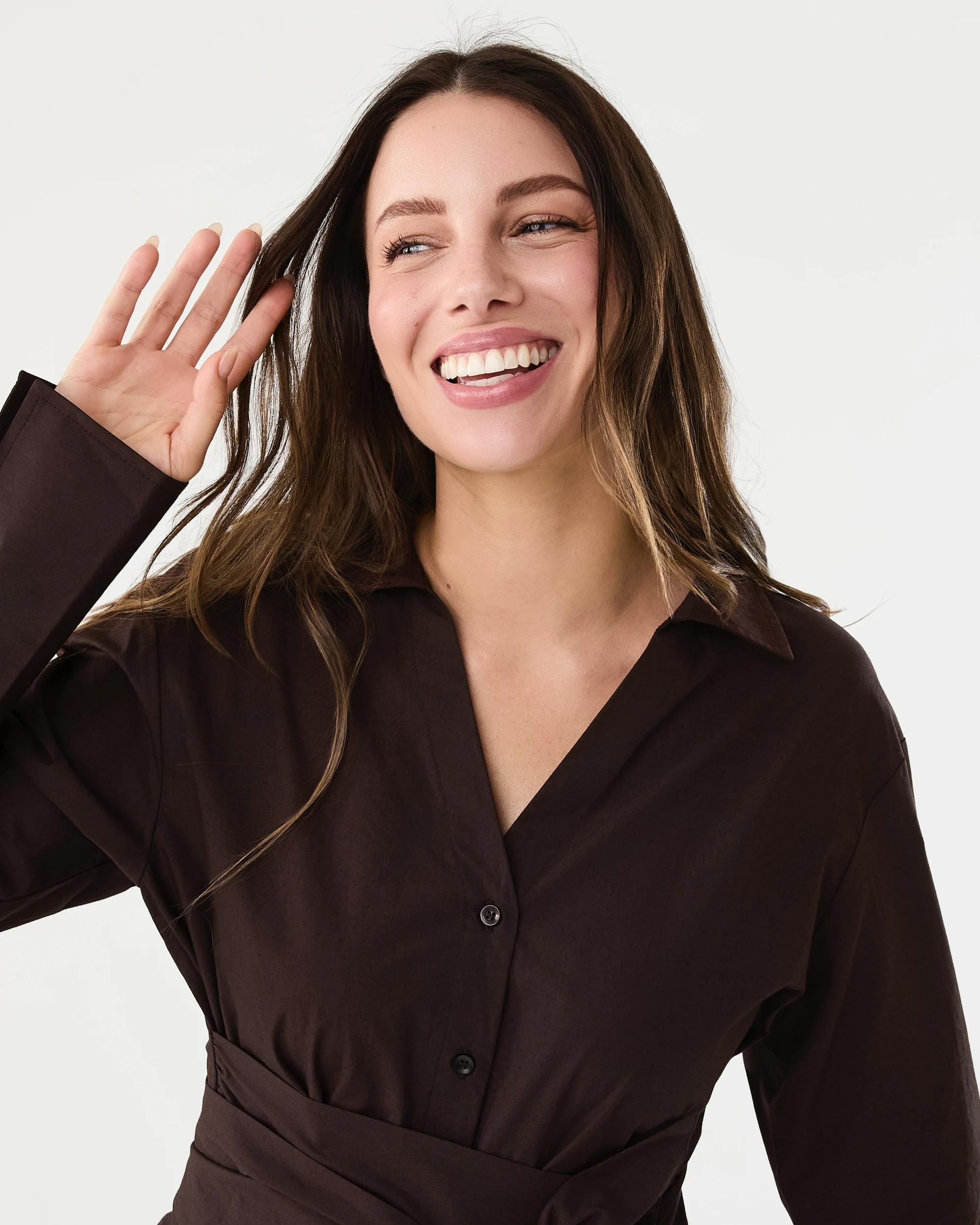 4 Long Sleeve Wrap Waist Shirt Melt Brown, 4 of 8