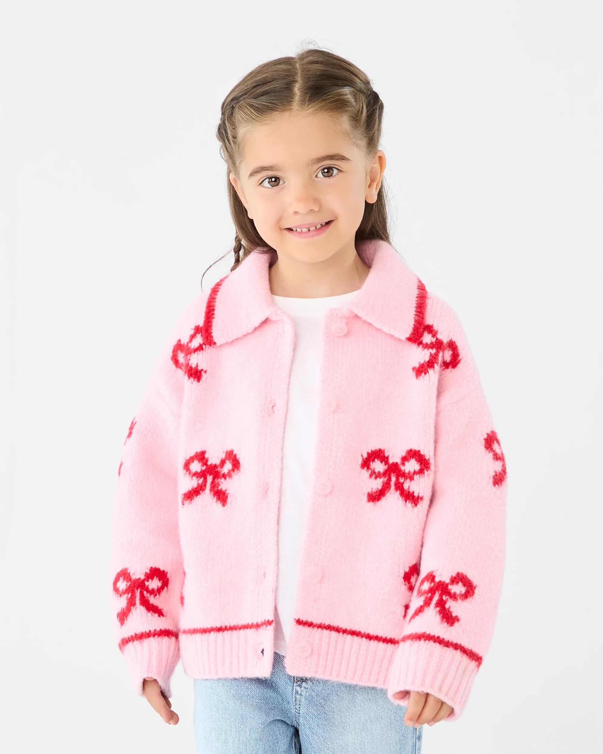 1 Intarsia Collar Cardigan Pnk Bow, 1 of 8