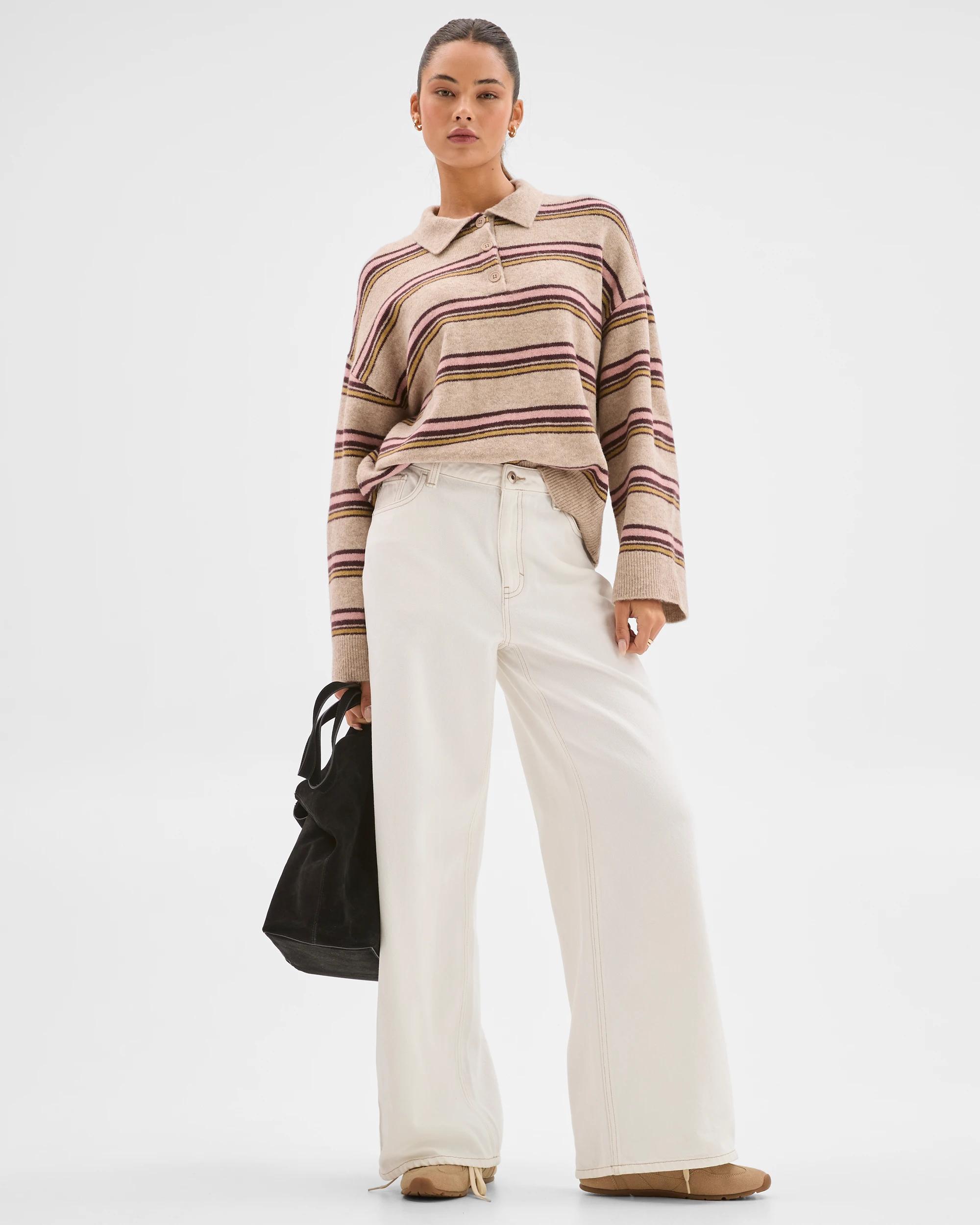 1 Lily Loves Long Sleeve Striped Polo Top FUDGE STRIPE