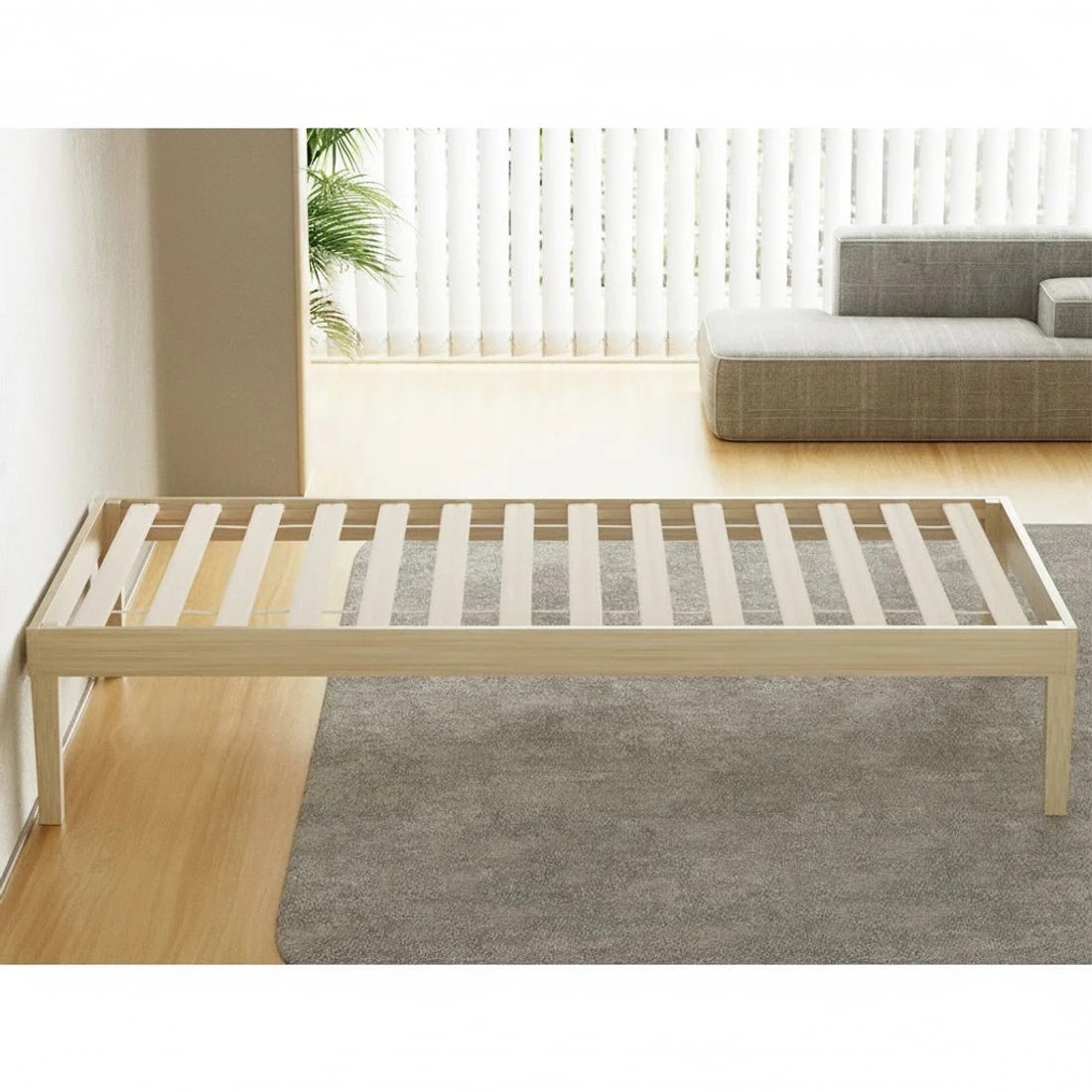 5 Artiss Bed Frame Single Size Wooden Bed Base BRUNO - Natural, 5 of 7