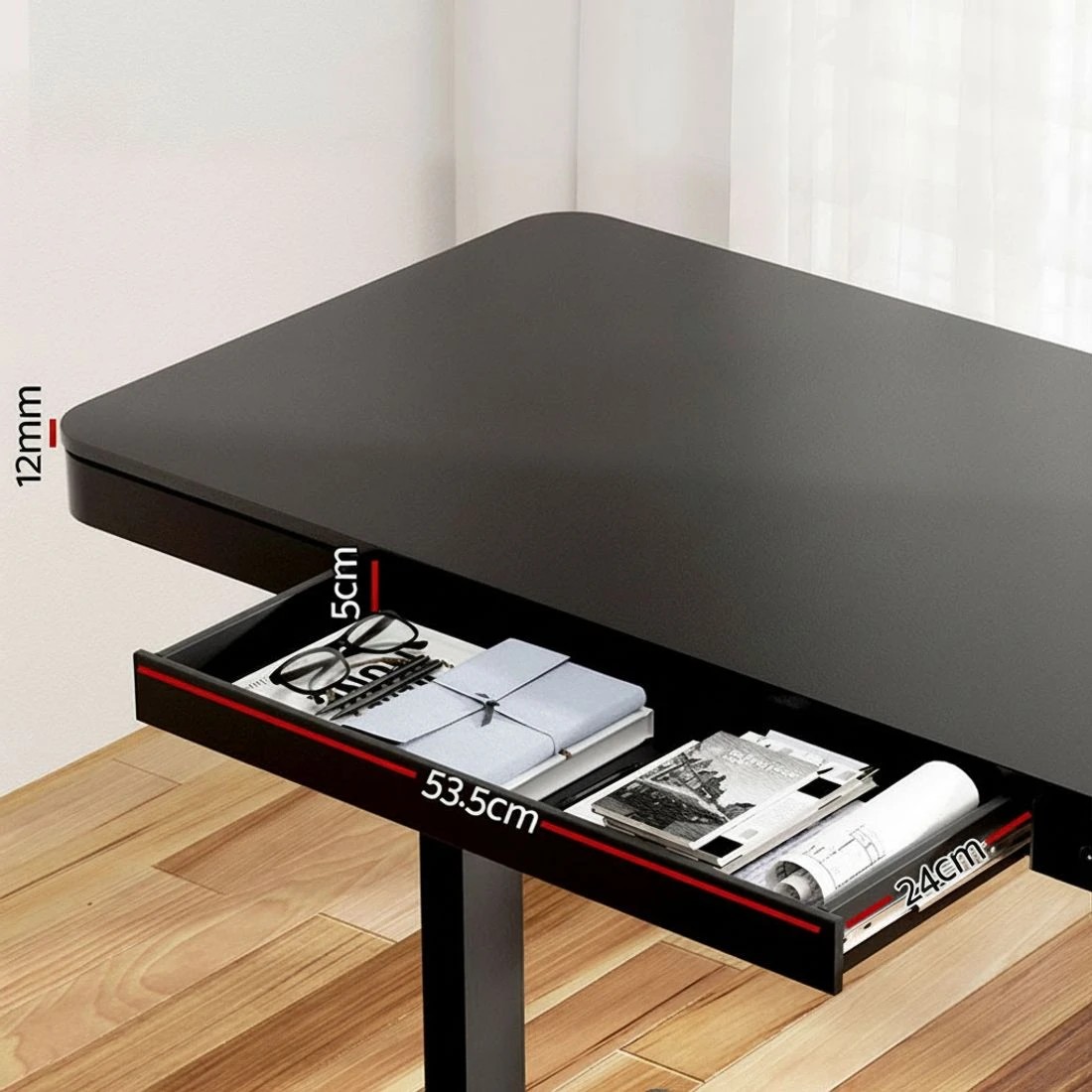 3 Artiss Standing Desk Motorised Electric Motor Drawer 120CM - Black, 3 of 5