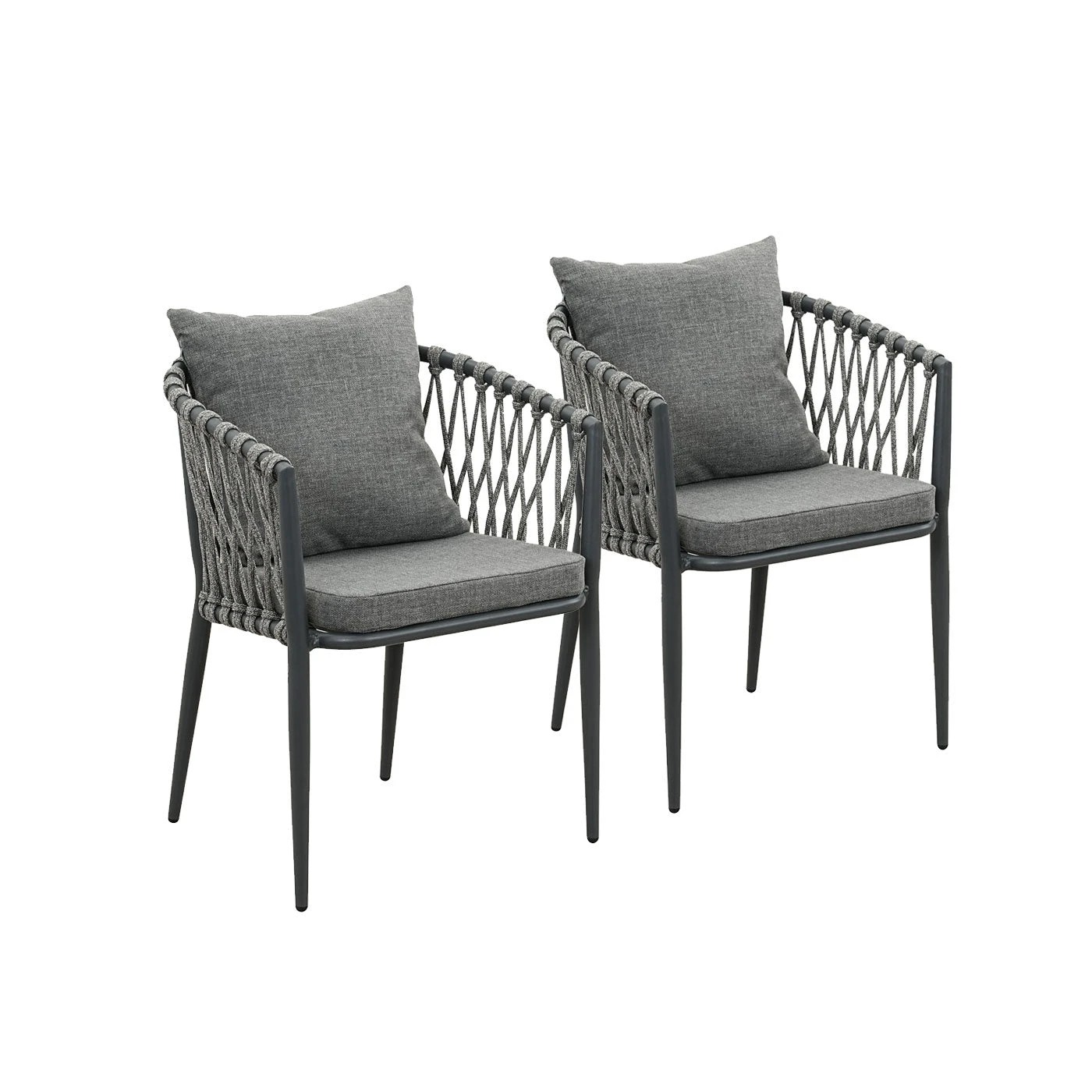 1 Moda Living Mornington Charcoal Aluminium Outdoor Dining Chairs with Arms - Dark Grey Cushion (Set of 2) - Charcoal, 1 of 9