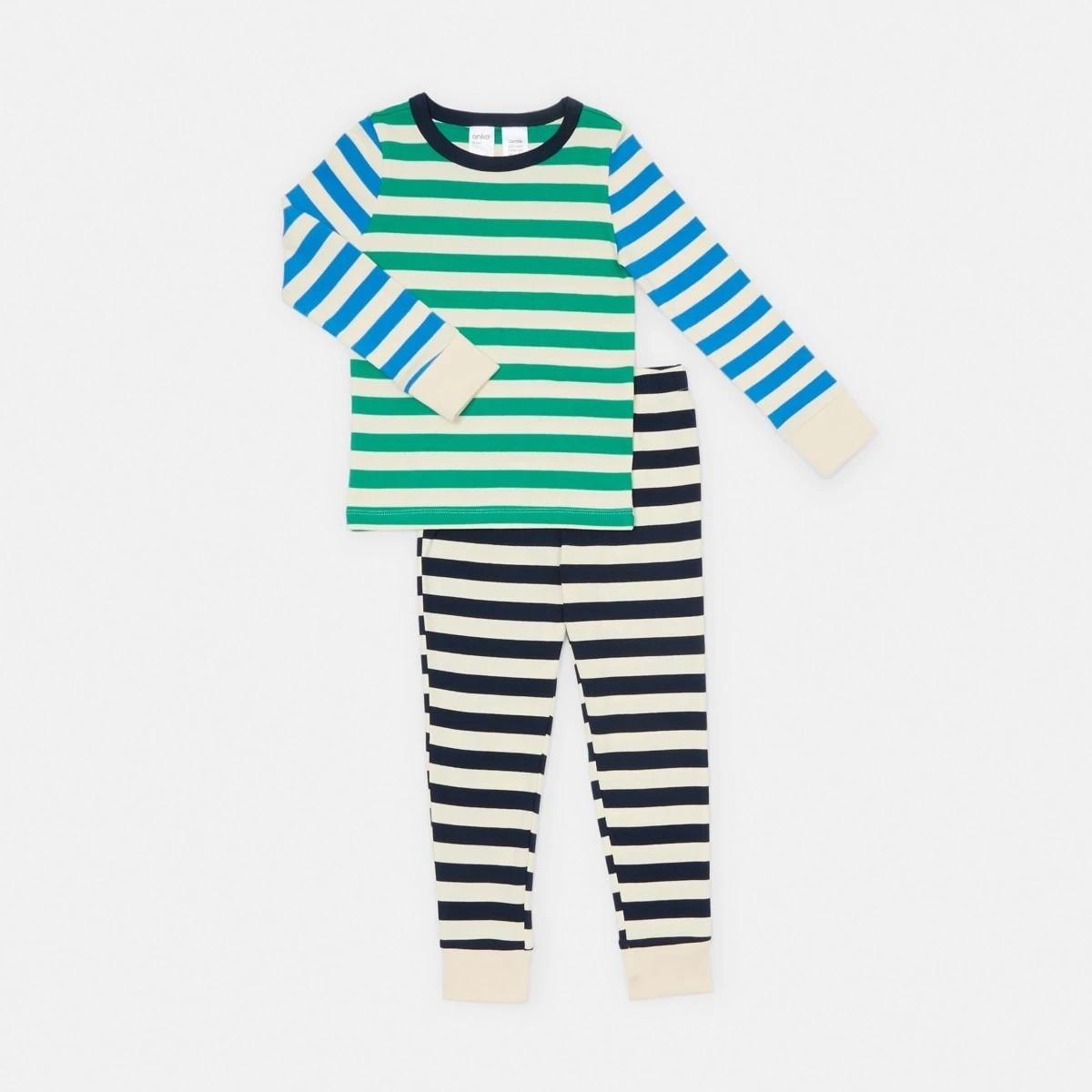 6 Rib Pyjama Set Grn Stripe, 6 of 9