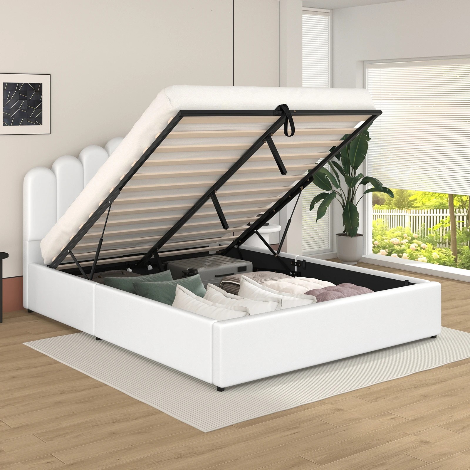 4 Alfordson Bed Frame Double Size Gas Lift Storage Base Wooden Milton - White, 4 of 10