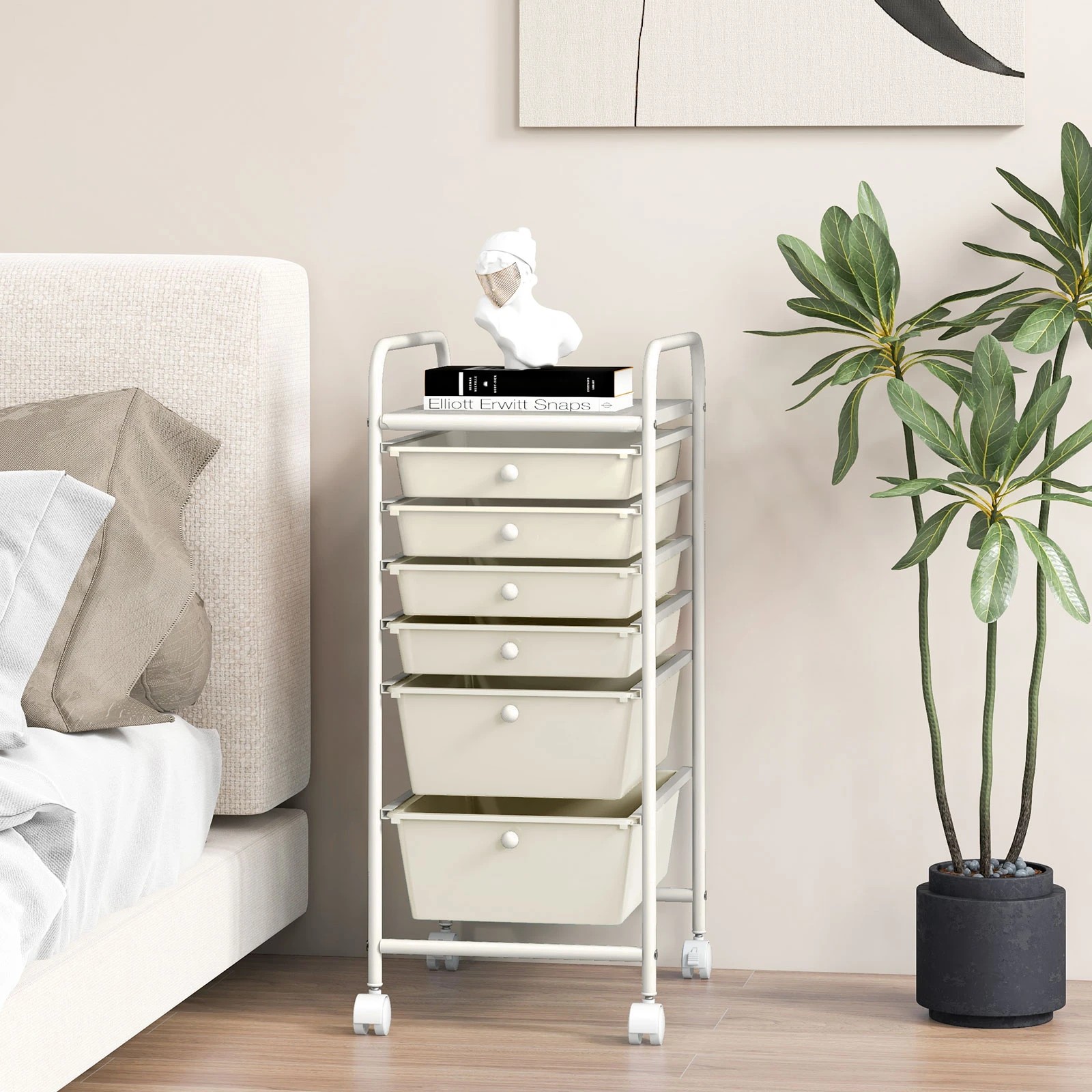 4 Costway 6 Drawers Rolling Storage Cart Mobile Utility Trolley - White, 4 of 7
