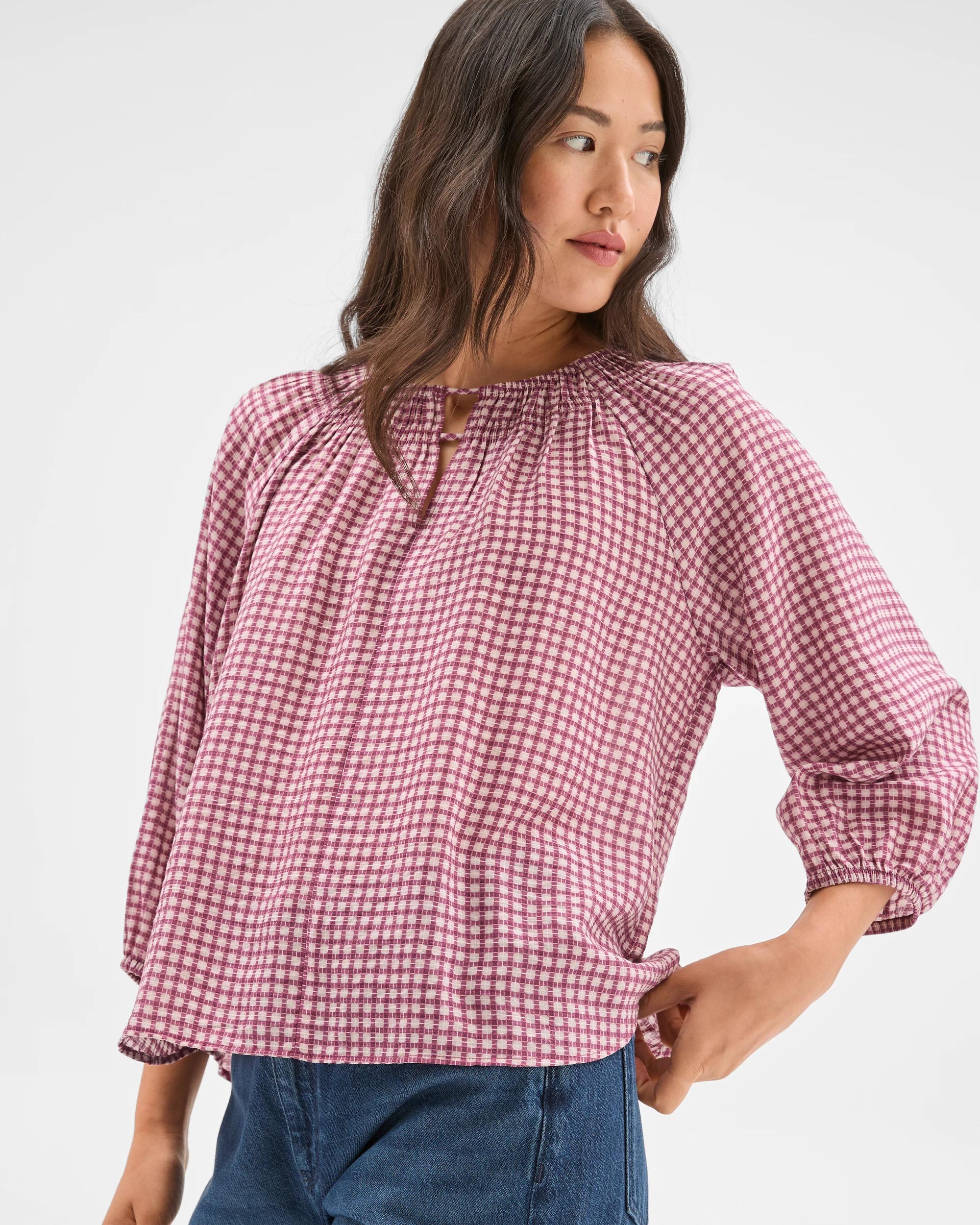 4 Target Woman 3/4 Sleeve Neck Detail Blouse SOFT BLUSH CHECK, 4 of 6