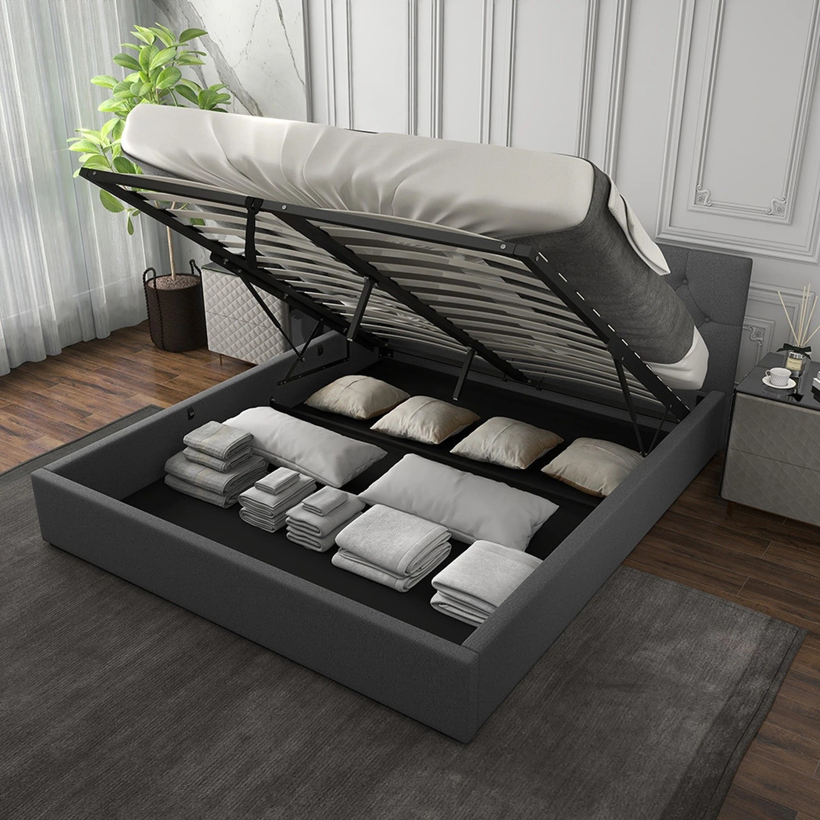 8 Milano Décor Capri Luxury Gas Lift Bed Frame Base And Headboard With Storage - Grey, 8 of 10