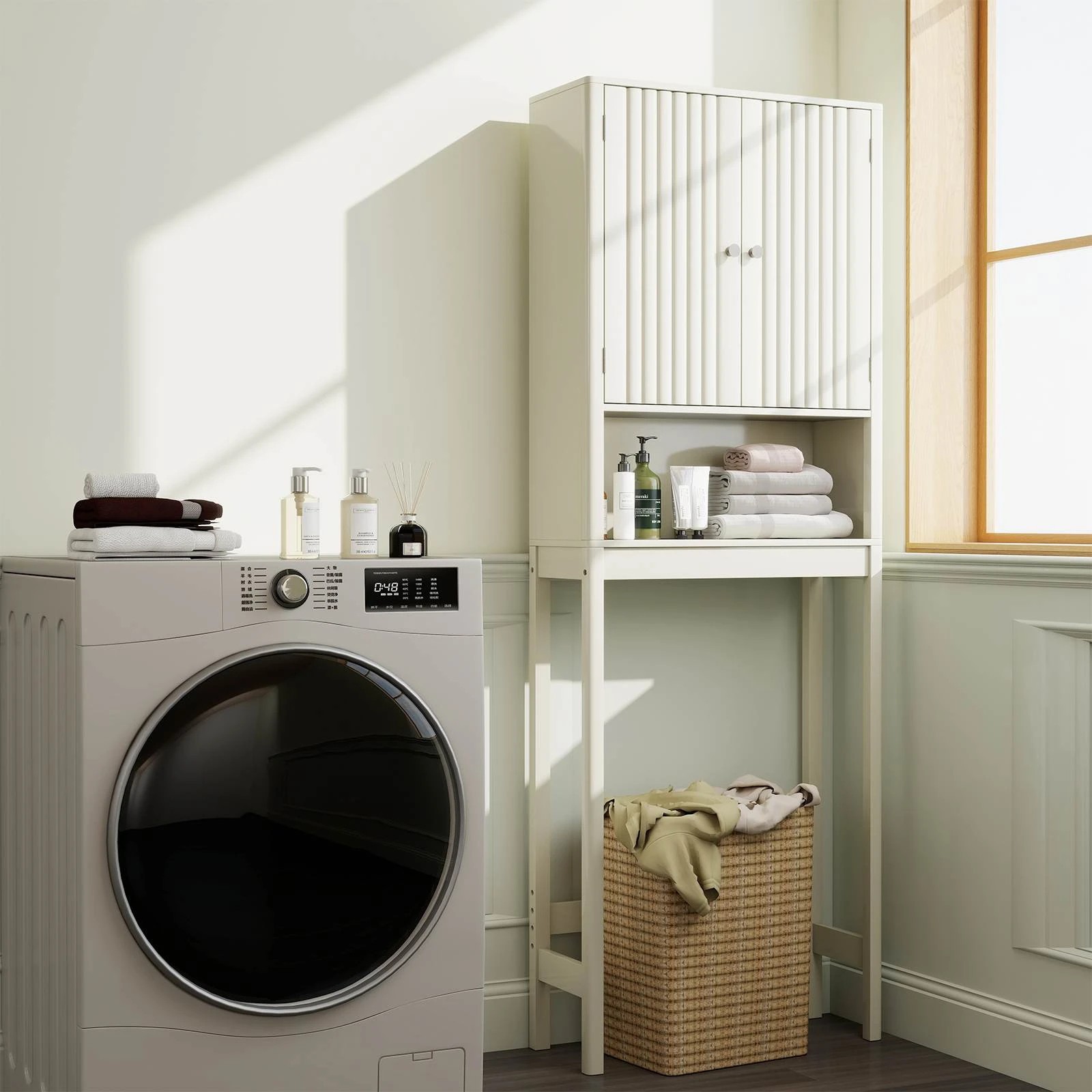 2 Costway Over The Toilet Bathroom Storage Cabinet Freestanding Rack w/Fluted Doors, 2 of 5