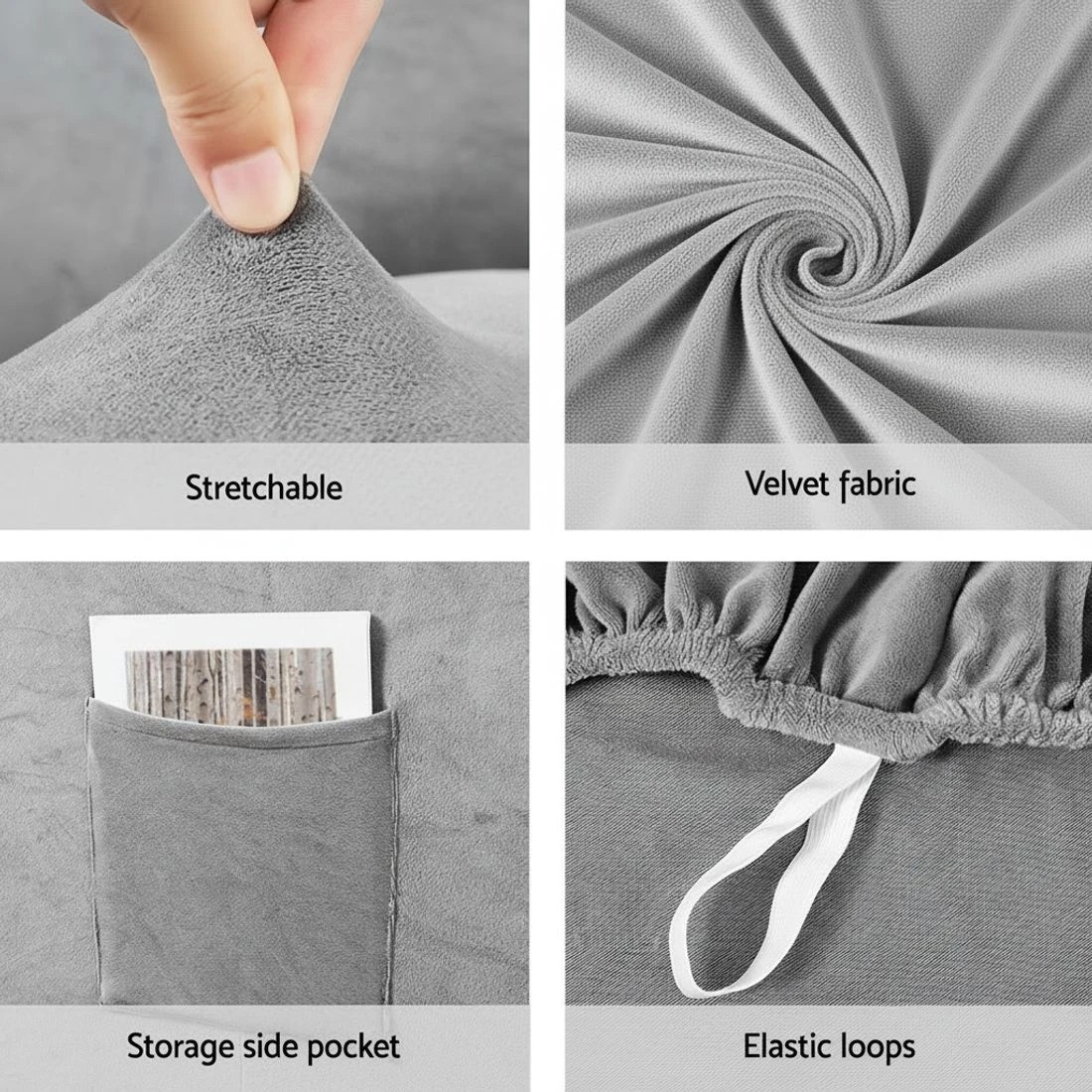 5 Artiss Recliner Chair Covers 1 Seater Velvet - Grey, 5 of 5