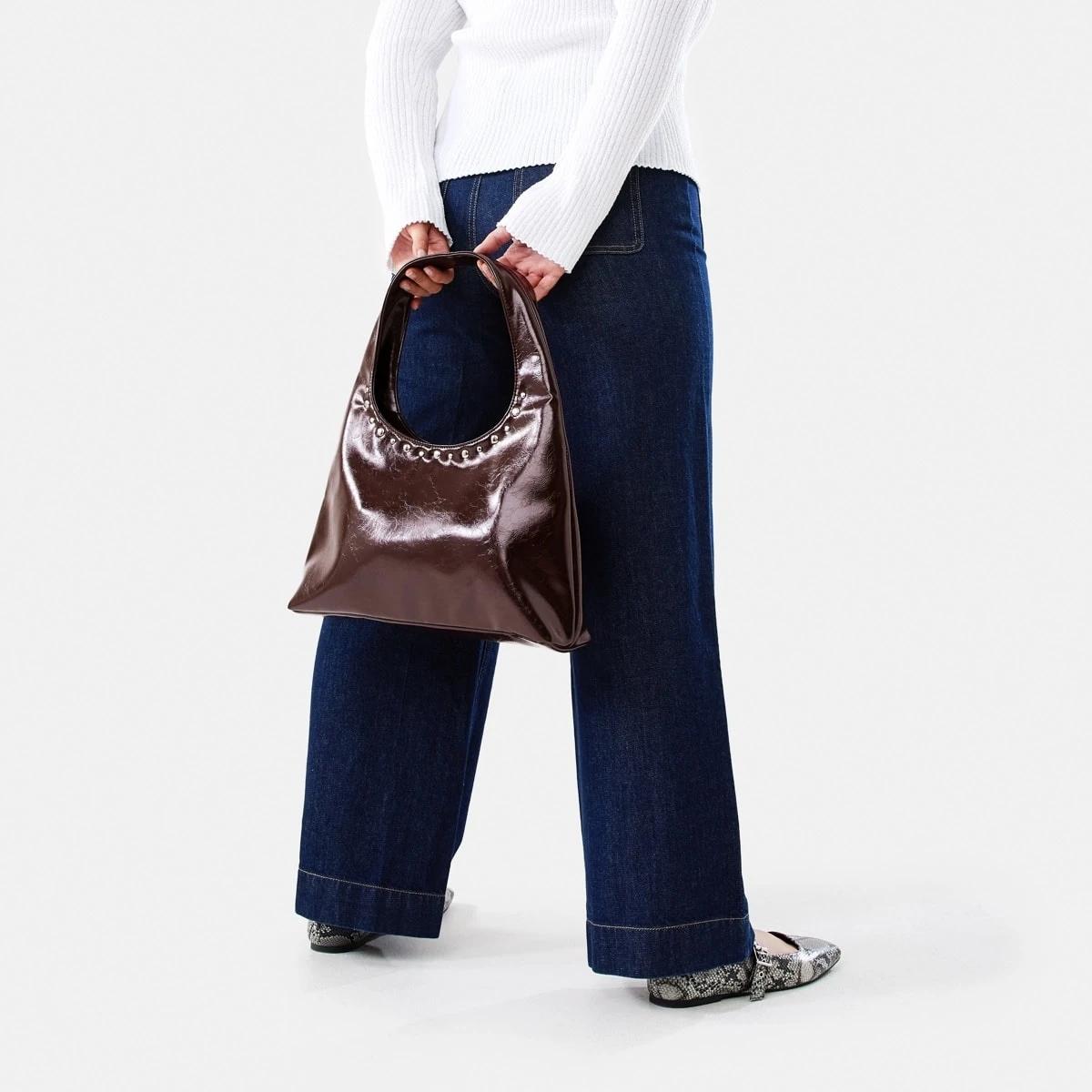 7 Stud Shoulder Bag Choc Plum, 7 of 10
