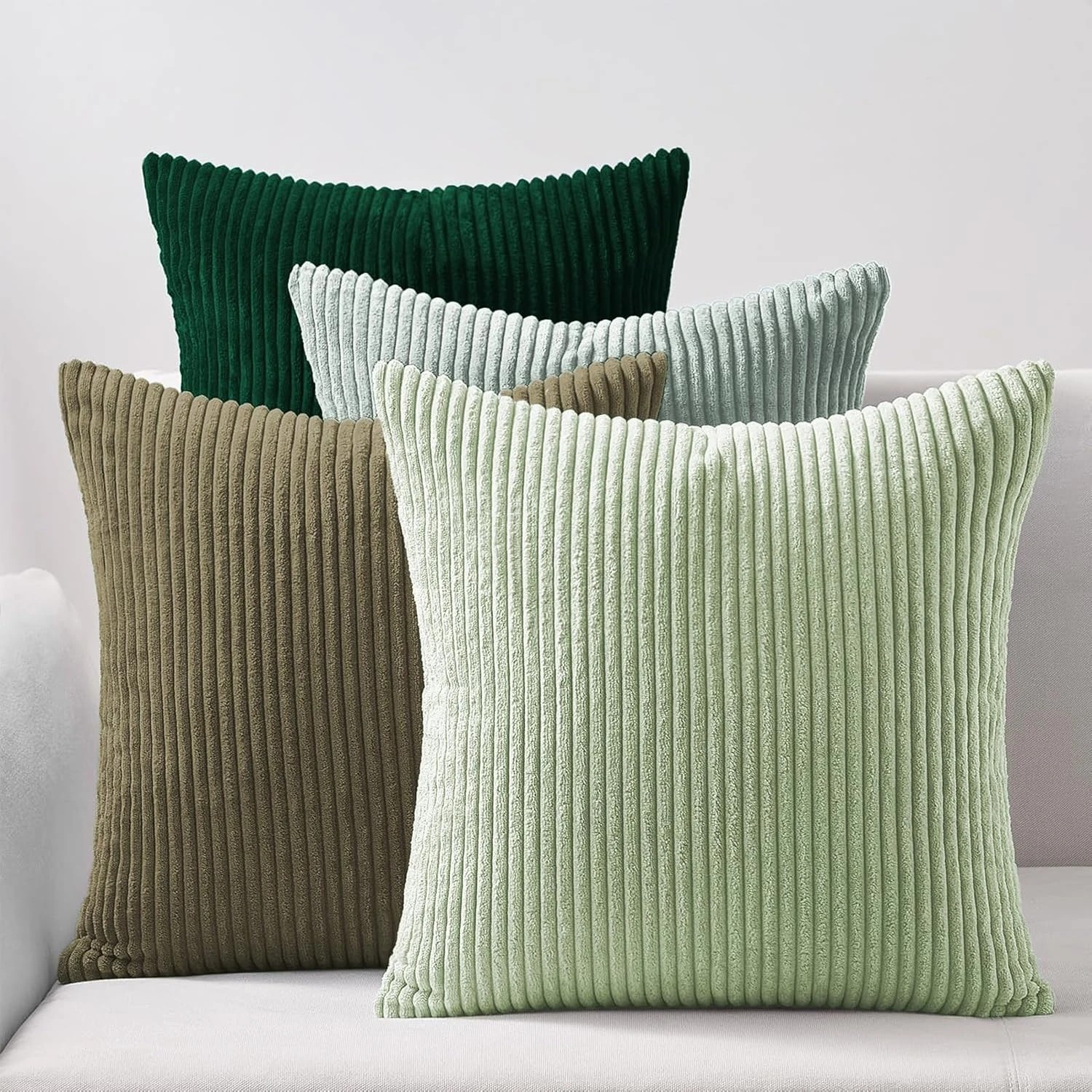 1 Gioia Casa 4-Pack Corduroy Velvet Cushion Covers 45x45cm - Green, 1 of 3