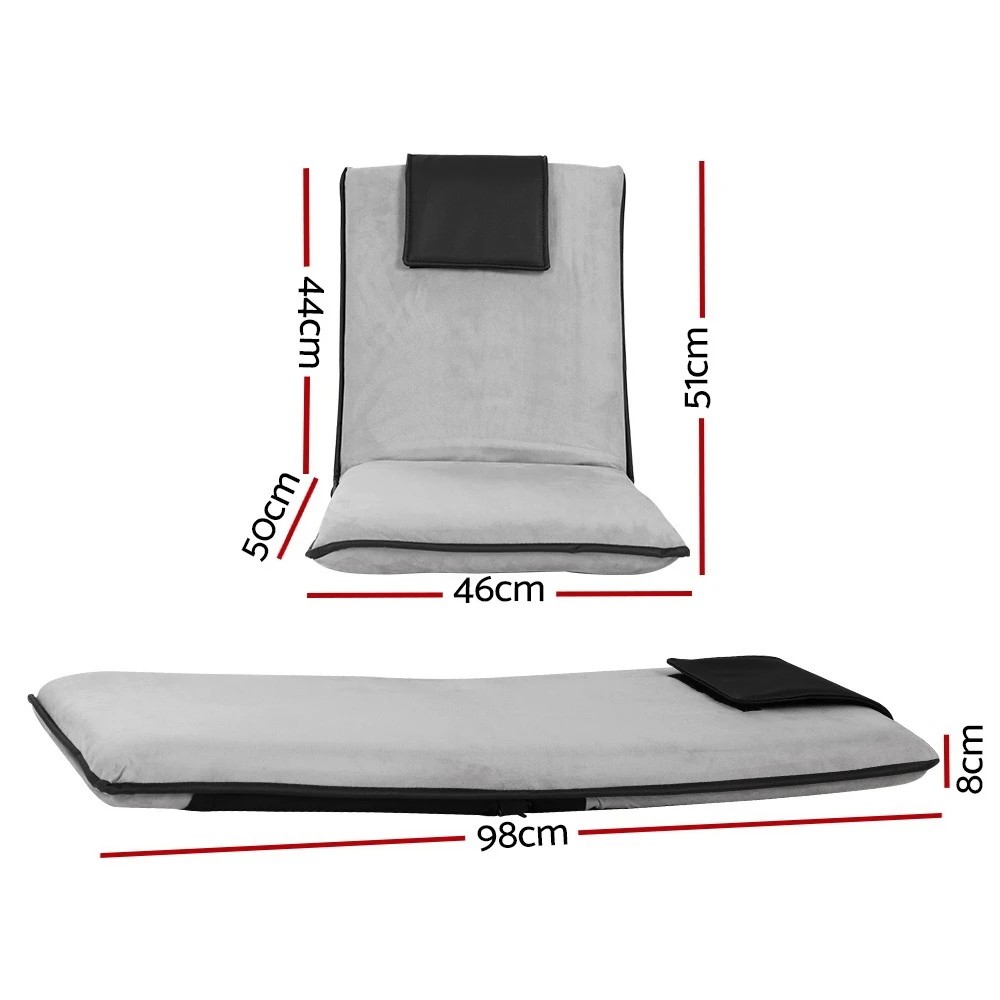 2 Artiss 4X Floor Lounge Sofa Bed Floor Cushion  Velvet - Grey, 2 of 7