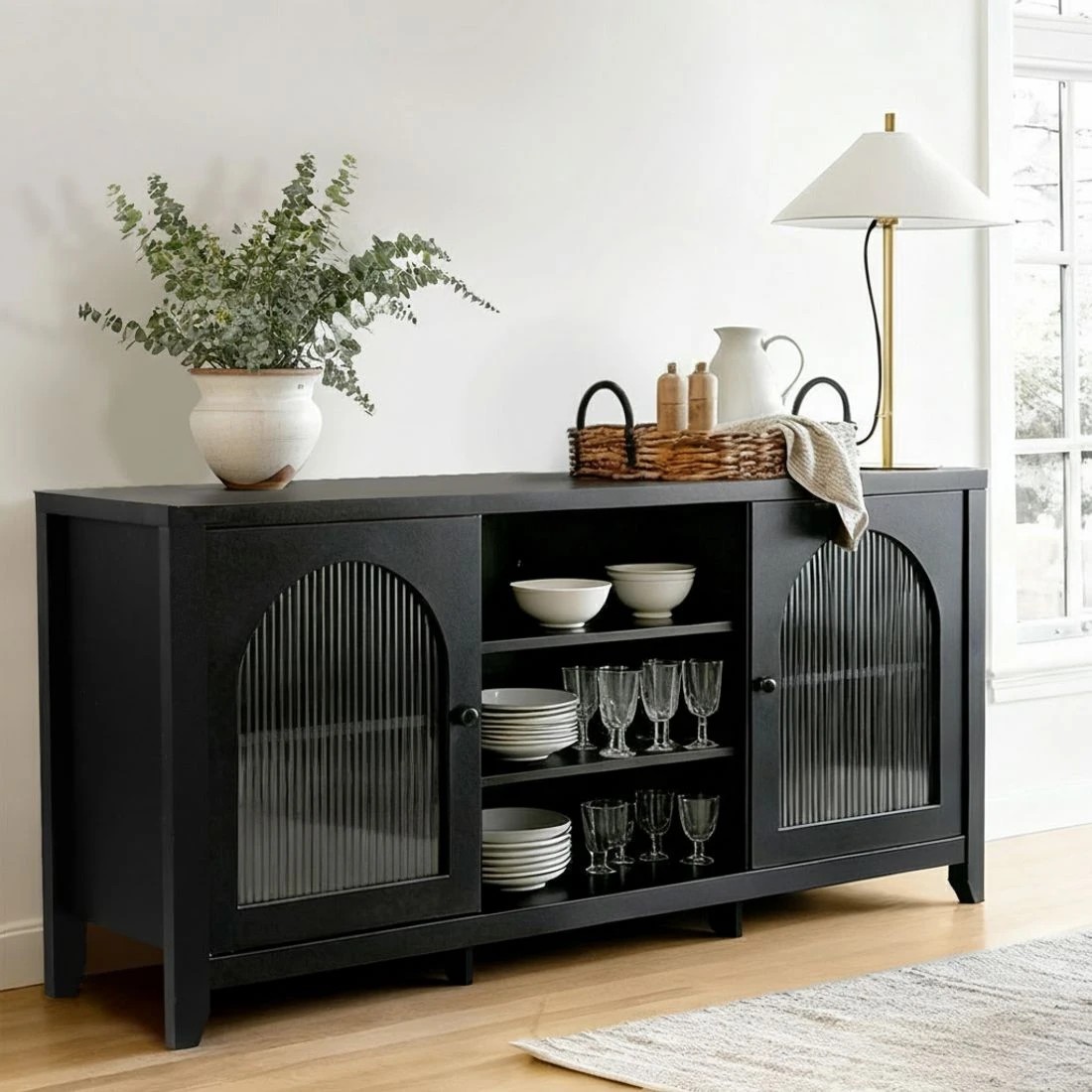 5 Artiss Buffet Sideboard Shelves Double Doors - Black, 5 of 6