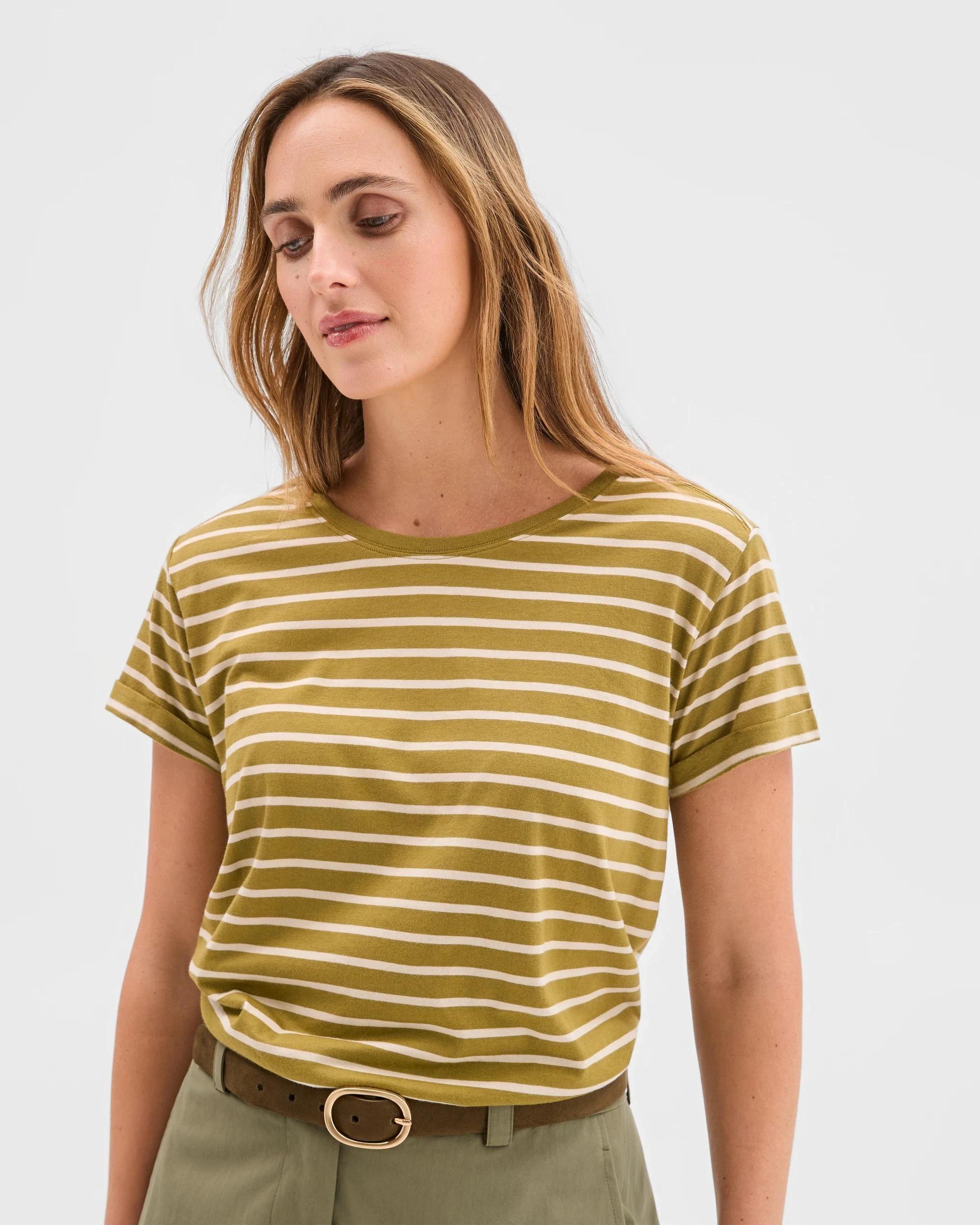 5 Target Cotton/Modal Relaxed Crew T-Shirt OLIVE DRAB/CHALK STRIPE, 5 of 7