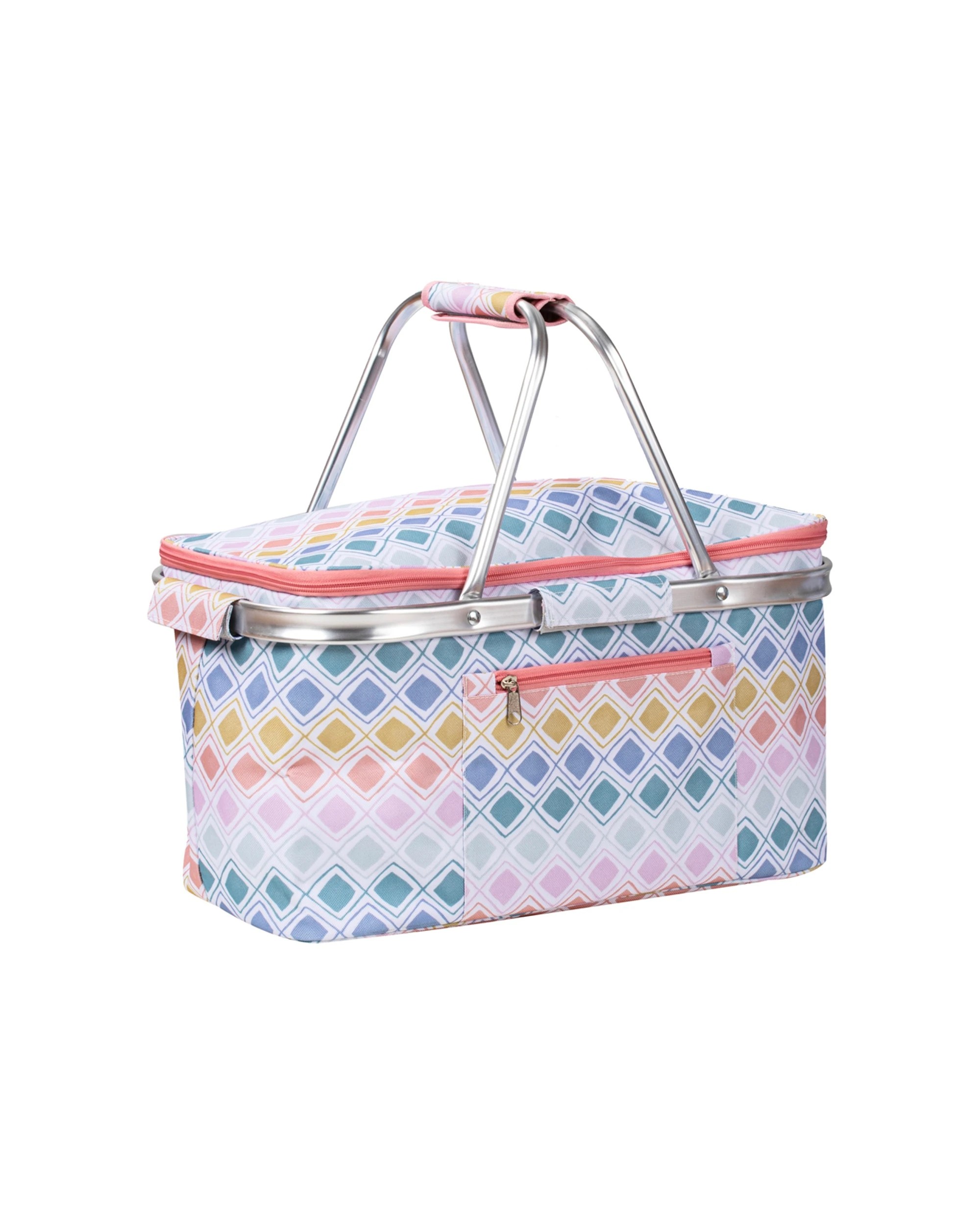 1 Porta Oceana Picnic 46cm Basket Camping Outdoor Storage Insulated Beach - Pattern, 1 of 5