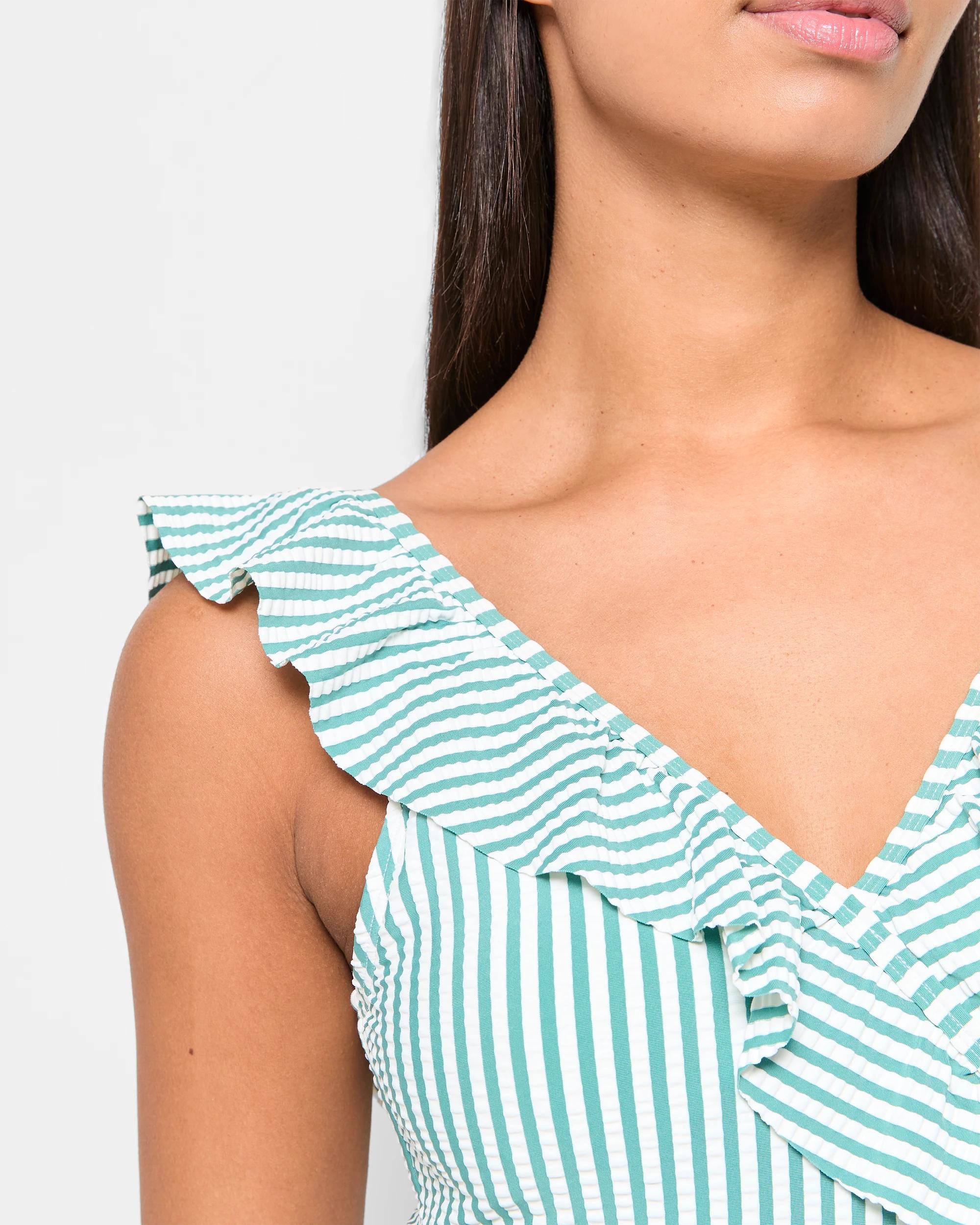 5 Target Resort Seersucker Frill Wrap One Piece Bathers - Shape Your Body SAGE/WHITE STRIPE, 5 of 5