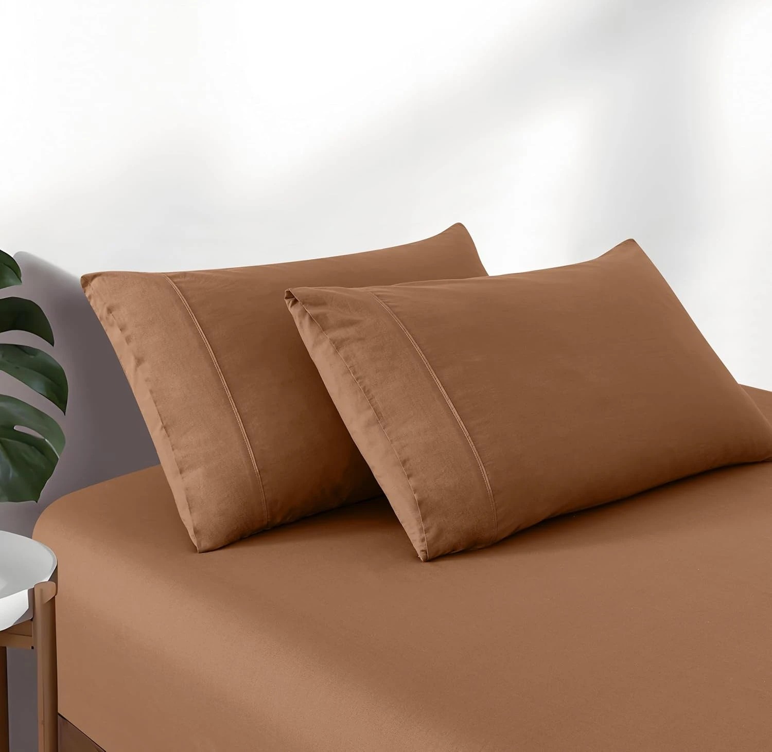 2 Gioia Casa Vintage Washed Cotton Fitted Sheet Set Soft Breathable - Queen Bed - Rust, 2 of 3
