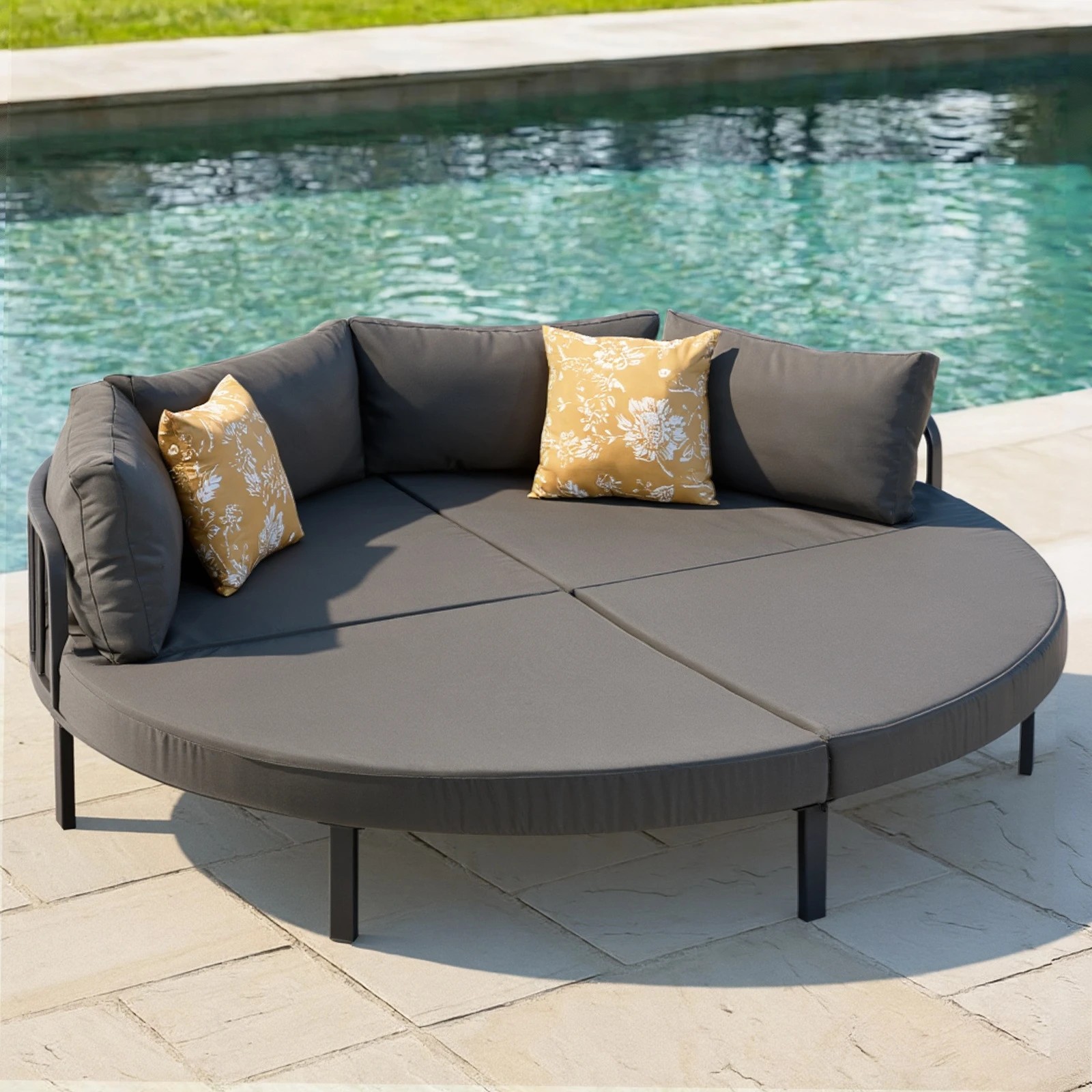 3 Livsip Outdoor Round Daybed Large Sun Lounge Sofa Bed - Grey, 3 of 10