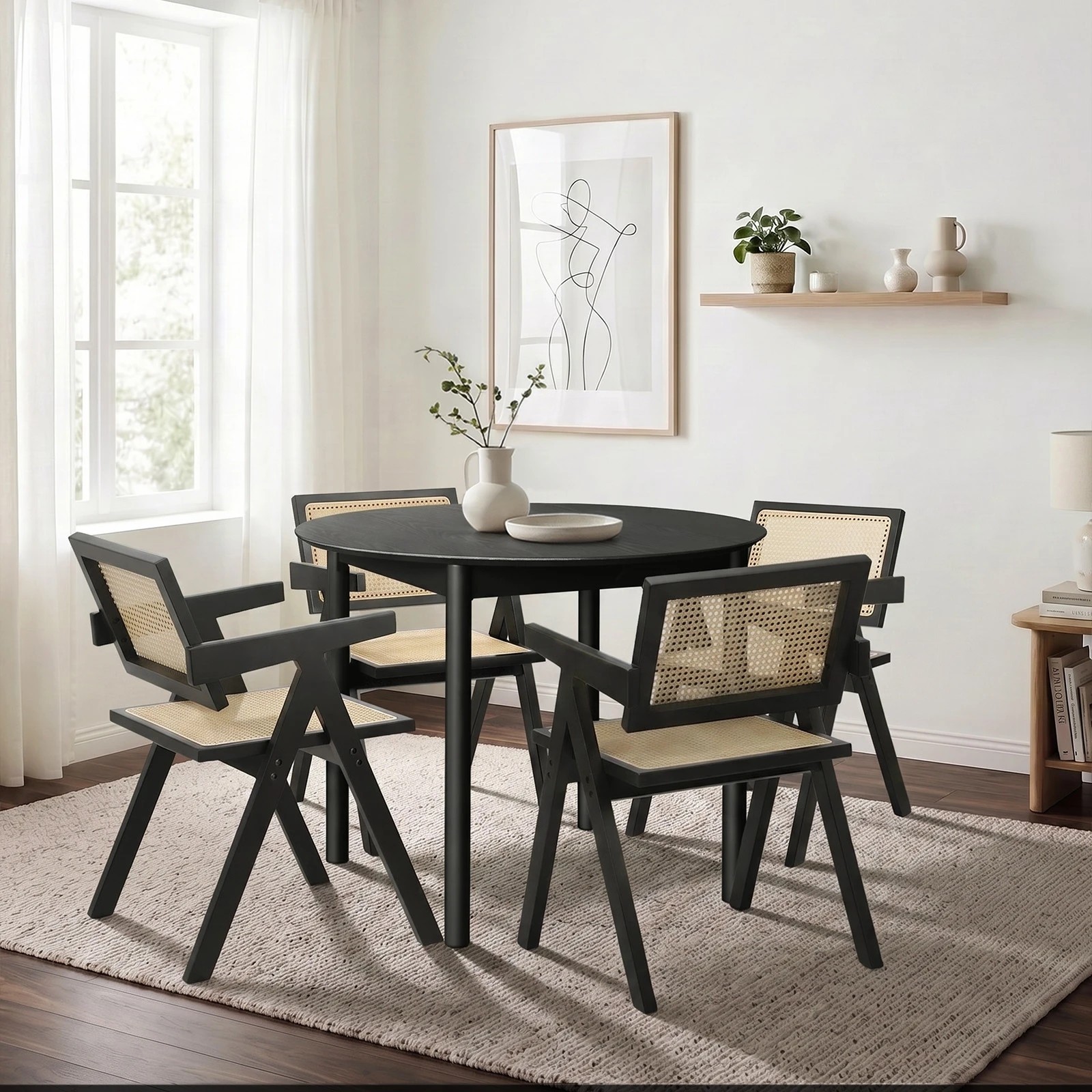 3 Oikiture 5PCS Dining Table Set Round Dining Table and Chairs Rubberwood - Black, 3 of 10