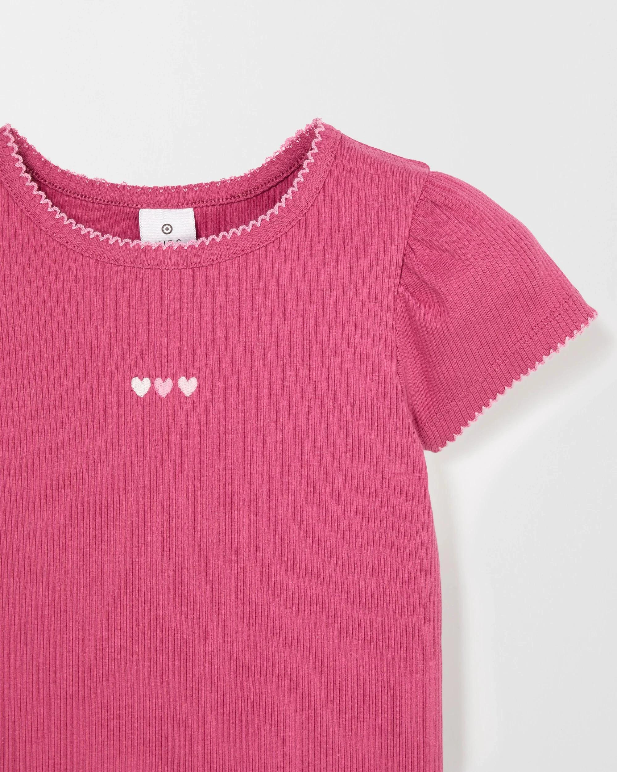6 Target Kids Australian Cotton Pointelle Picot Trim T-Shirt PINK, 6 of 6