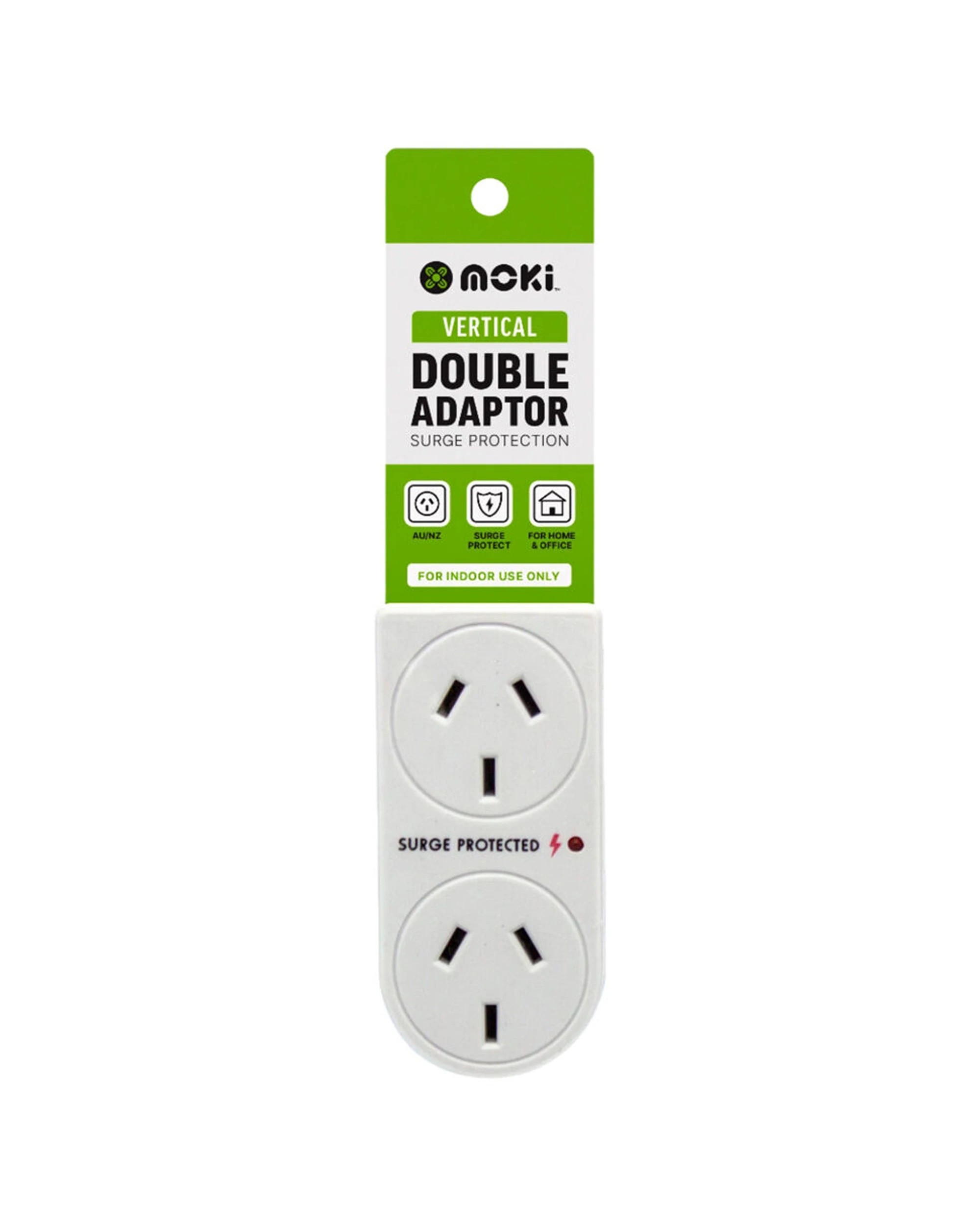 2 Moki 3PK Vertical Double Power Adaptor with Surge Protection Dual Socket - White, 2 of 2