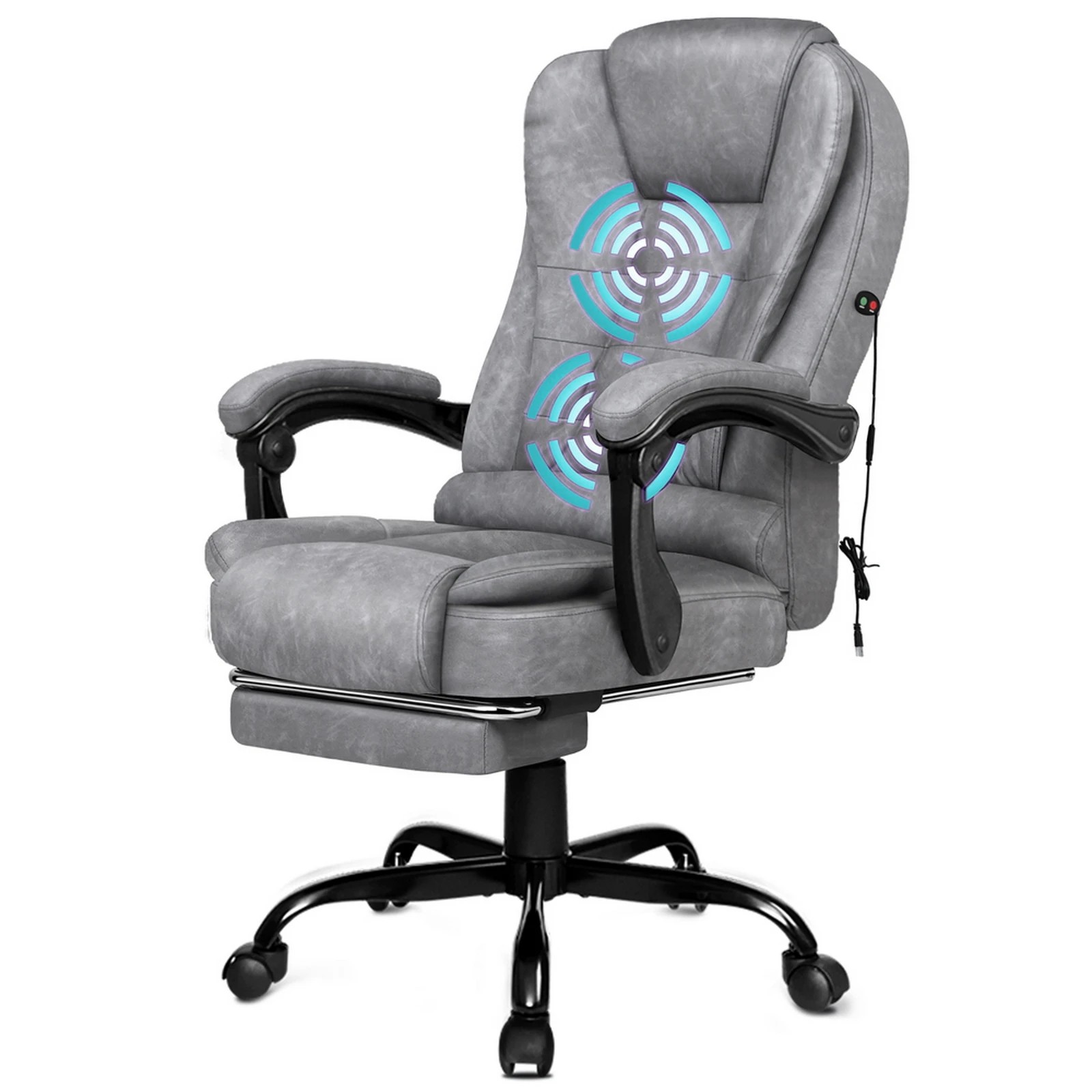 1 Alfordson Massage Office Chair Vintage Grey Leather Footrest Executive Race Seat - Grey, 1 of 10