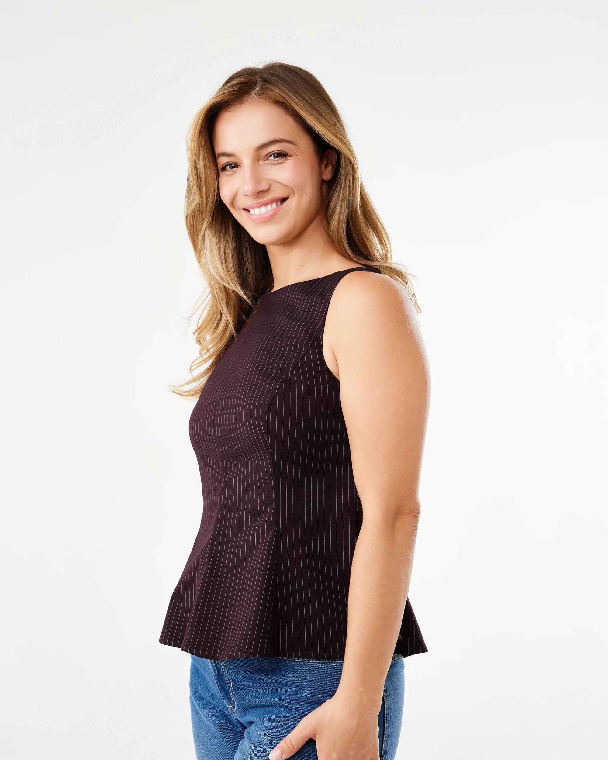 2 Sleeveless Fitted Peplum Top Pin St Fdg, 2 of 6