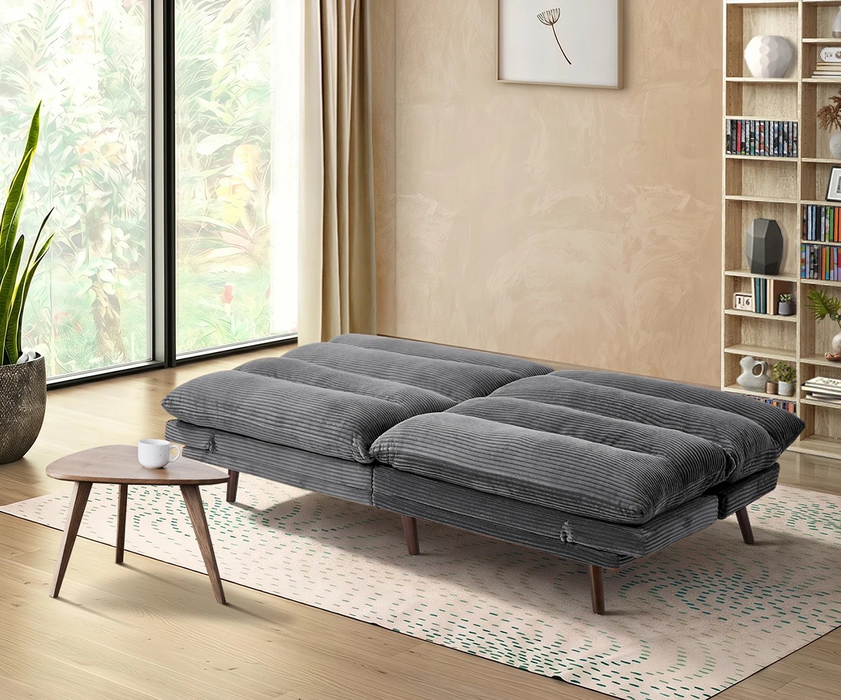 4 Oikiture Sofa Bed Recliner Lounge Couch Corduroy - Grey, 4 of 9