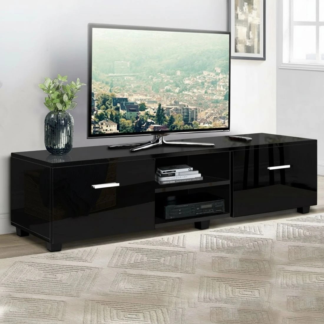 8 Artiss Entertainment Unit TV Cabinet 140cm Jim - Black, 8 of 8