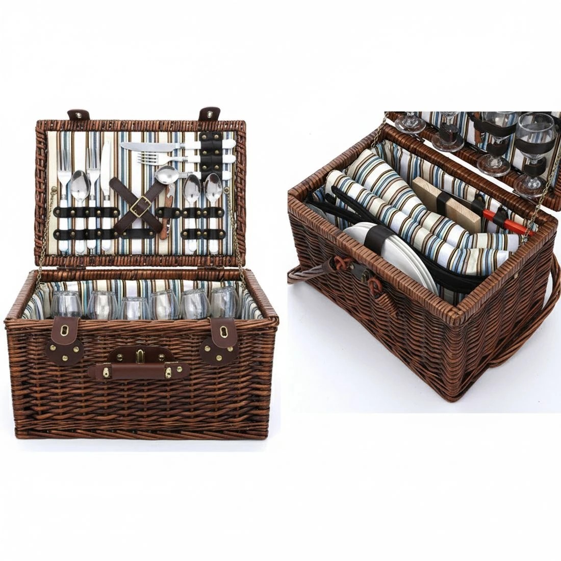 3 Alfresco 4 Person Picnic Basket Set Deluxe Folding Outdoor Insulated Liquor - Brown, 3 of 6