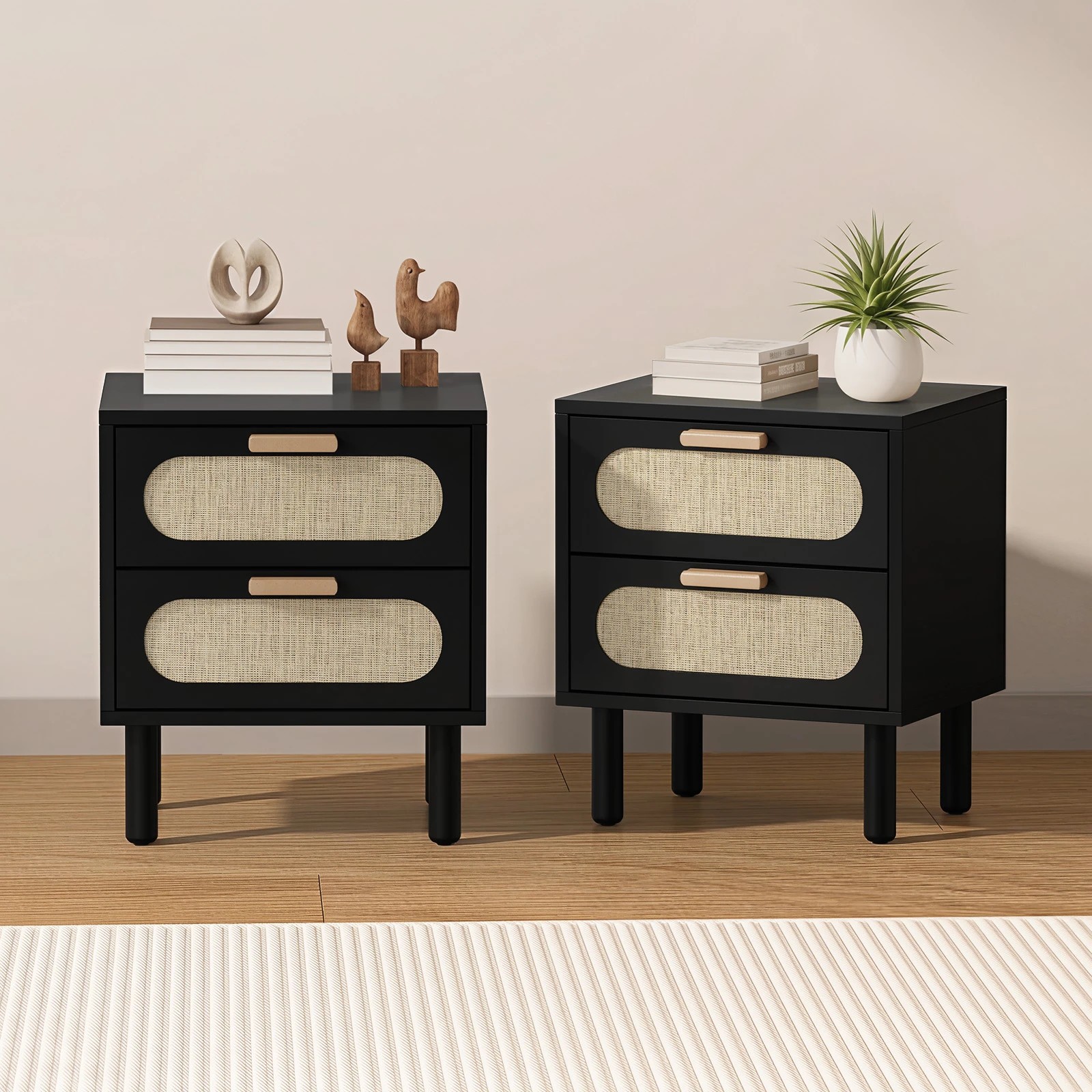 3 Oikiture 2x Bedside Table Drawers Side End Tables Storage Nightstand - Black, 3 of 9