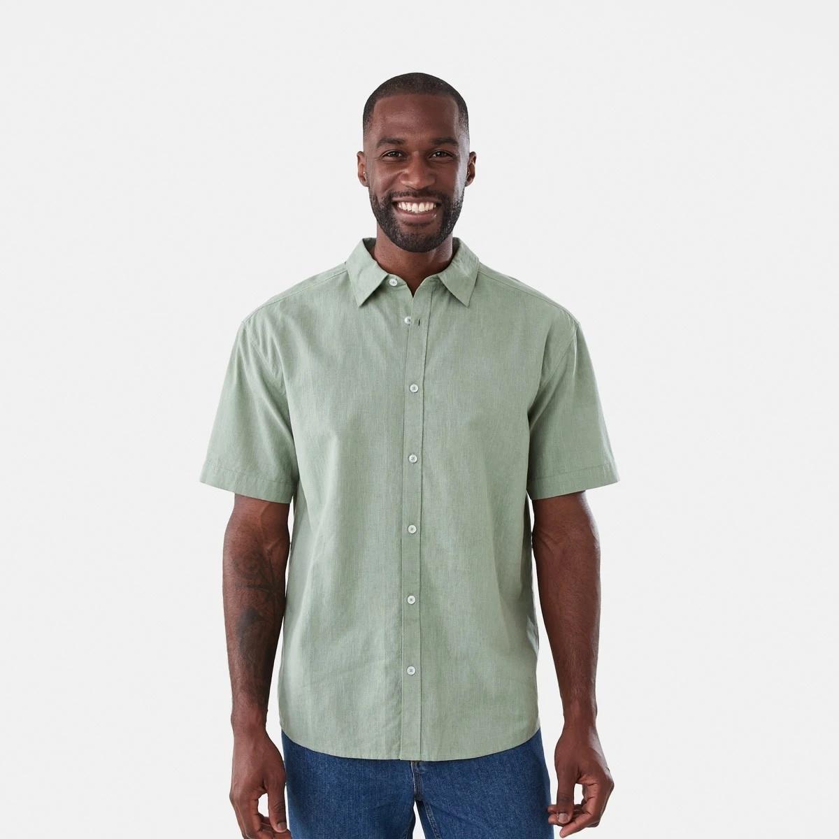 1 Short Sleeve Cotton Linen Shirt LILY PAD, 1 of 5