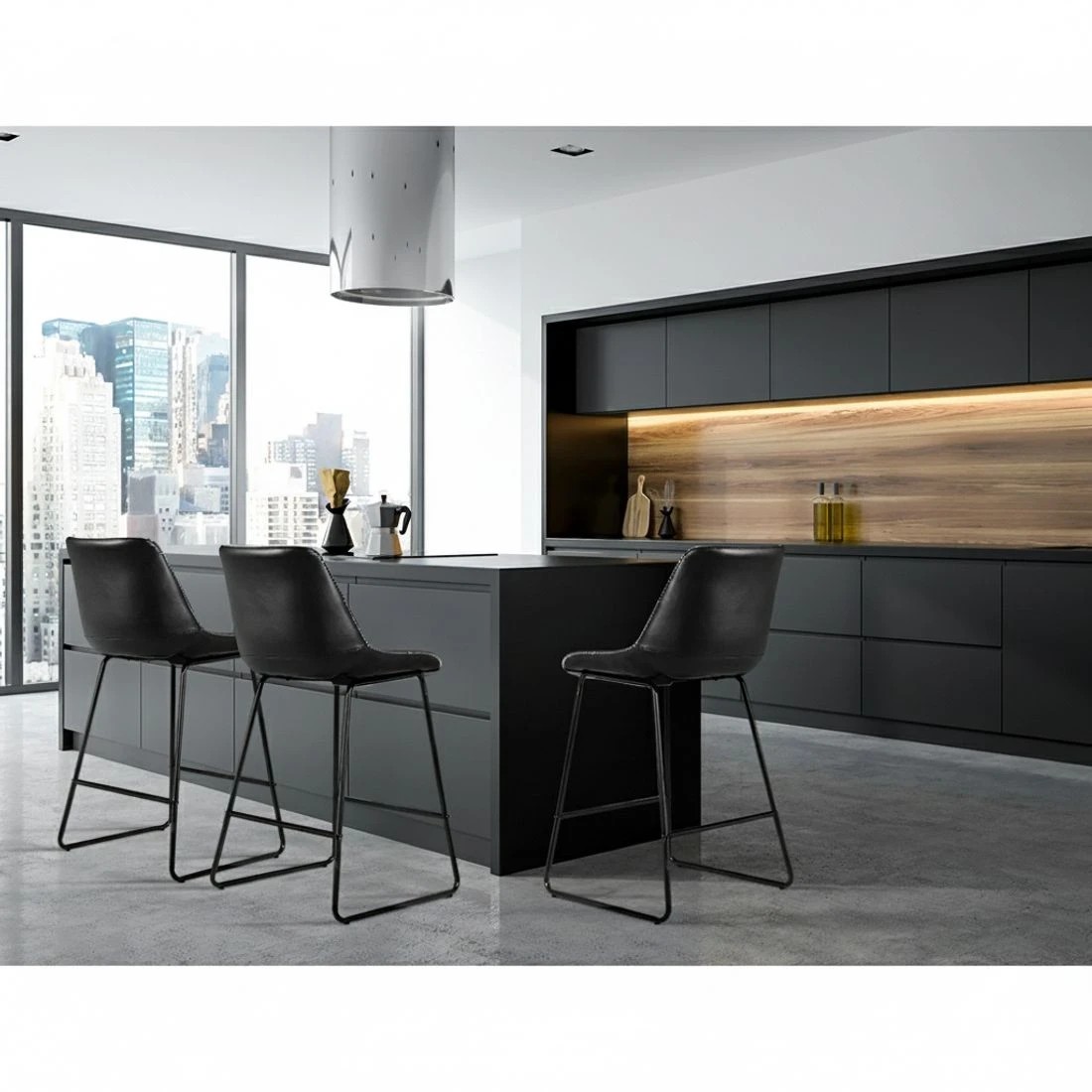 3 Artiss 2x Bar Stools Leather Padded Metal Legs - Black, 3 of 5