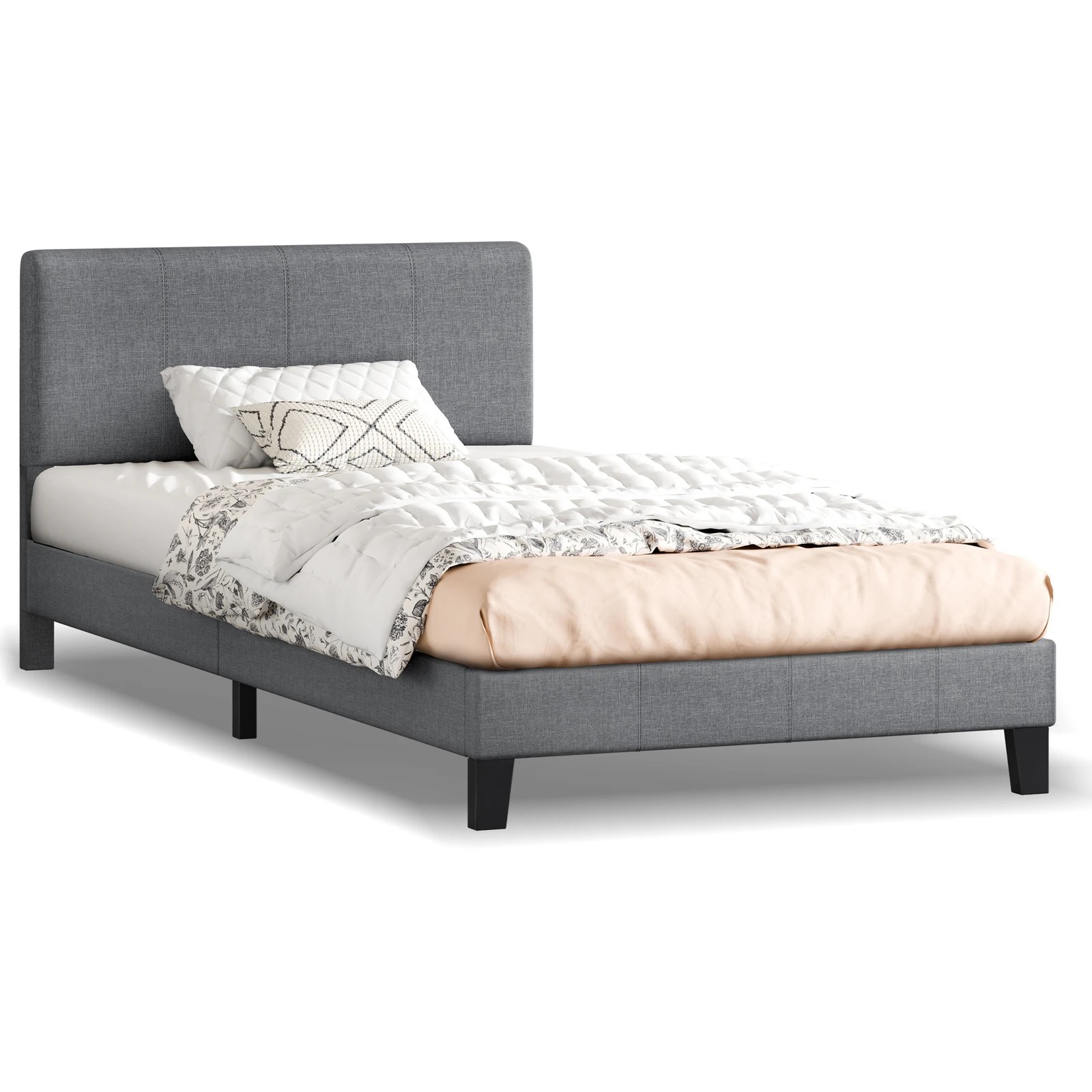 1 Alfordson Bed Frame King Single Mattress Base Platform Fabric Linus - Grey, 1 of 10