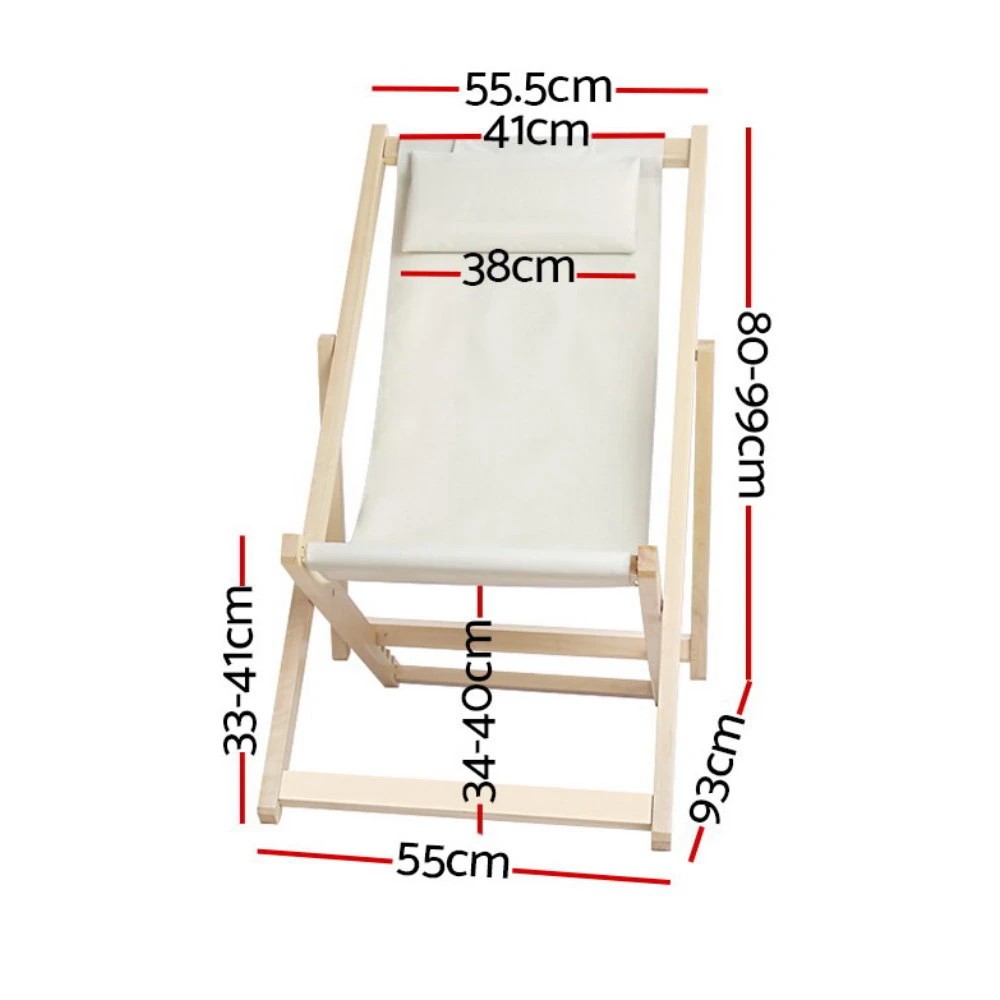 2 Gardeon Outdoor Deck Chair Wooden Sun Lounge Folding Beach Patio Furniture - Beige, 2 of 8