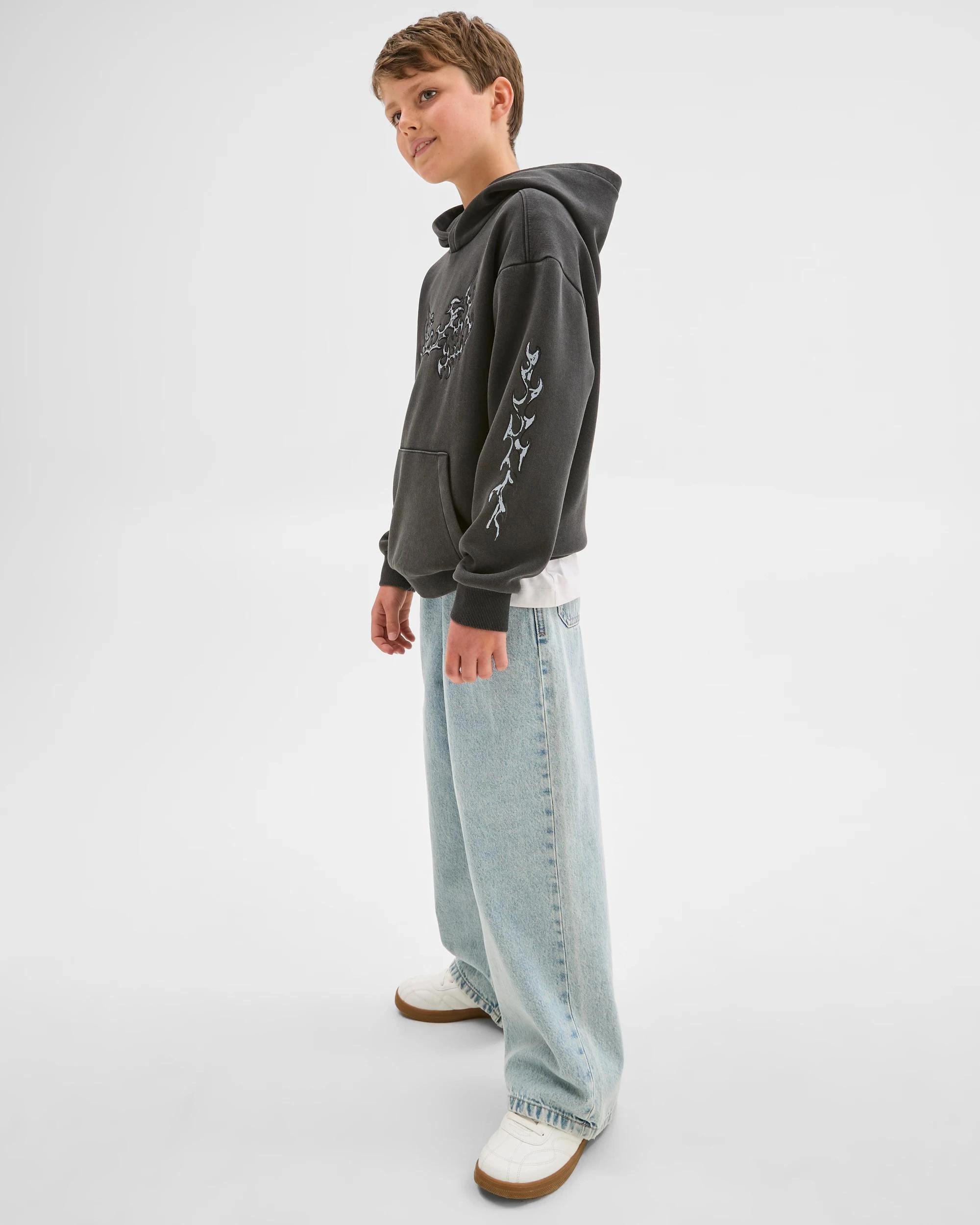 6 Target Kids Long Sleeve Sweat Popover Heavyweight Hoodie BLACK, 6 of 7