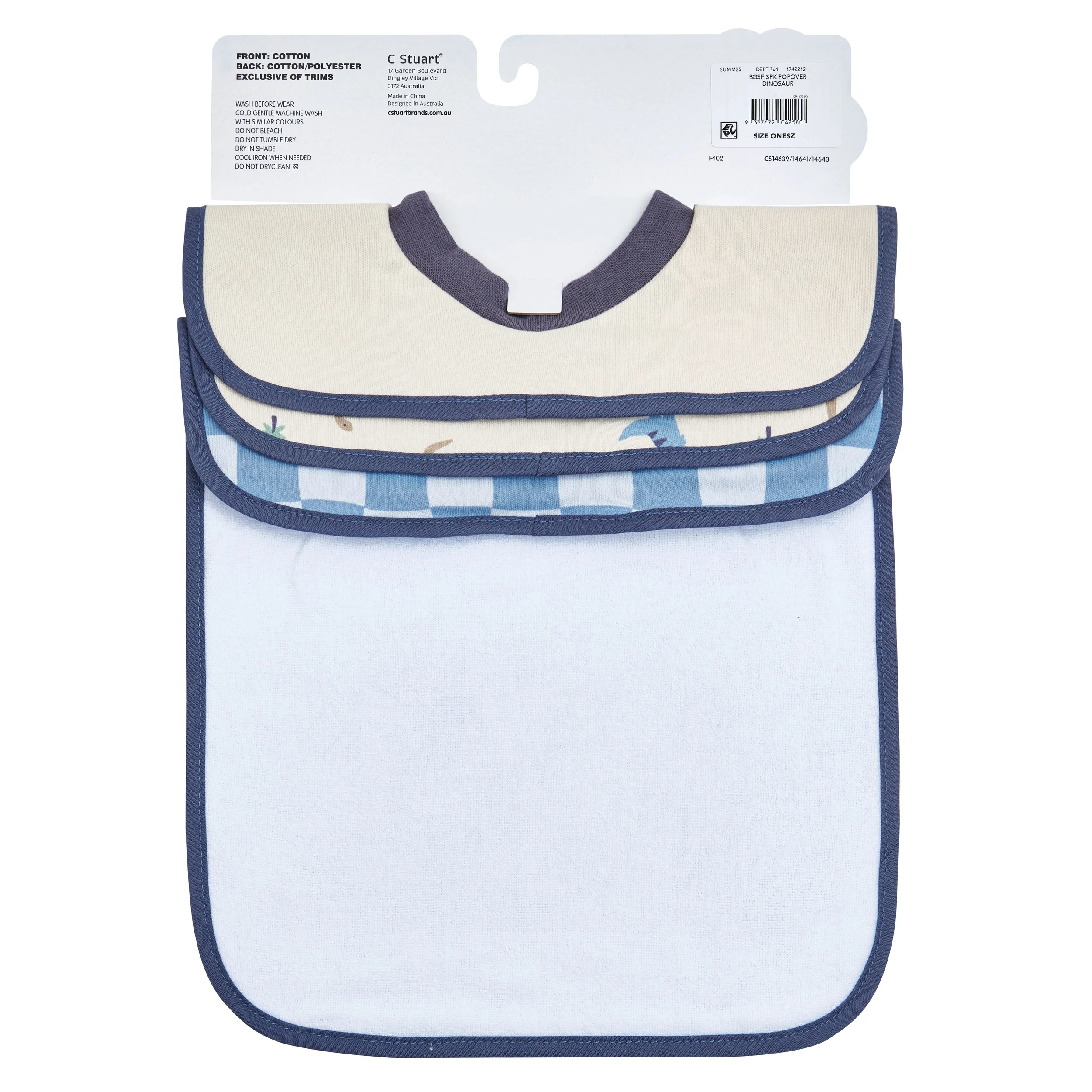 2 Big Softies 3 Pack Popover Bibs, Dino, 2 of 6