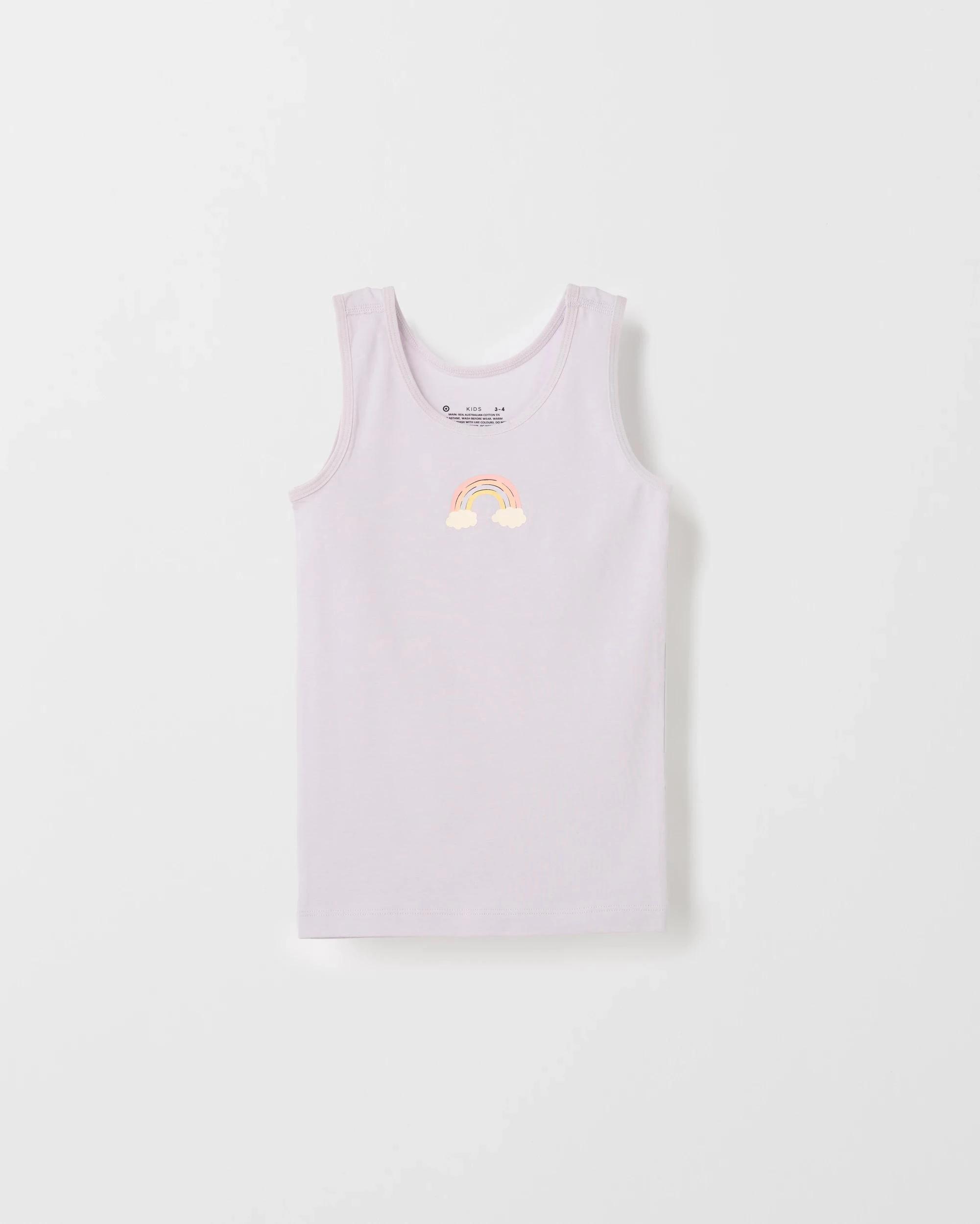 3 Target Australian Cotton Younger Girls Singlets 3 Pack RANBOW UNICORN, 3 of 5