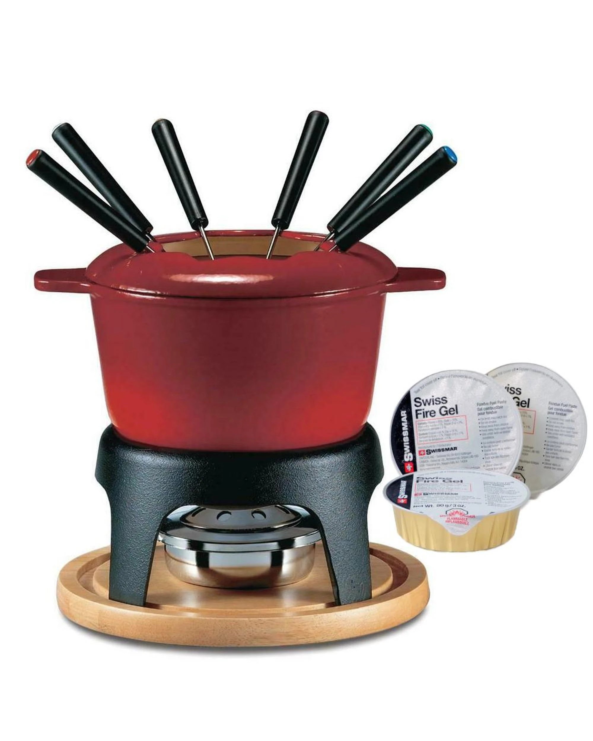 1 Swissmar Sierra 11pc Fondue Set Cherry Red and Fire Gel 88ml Set of 3, 1 of 2