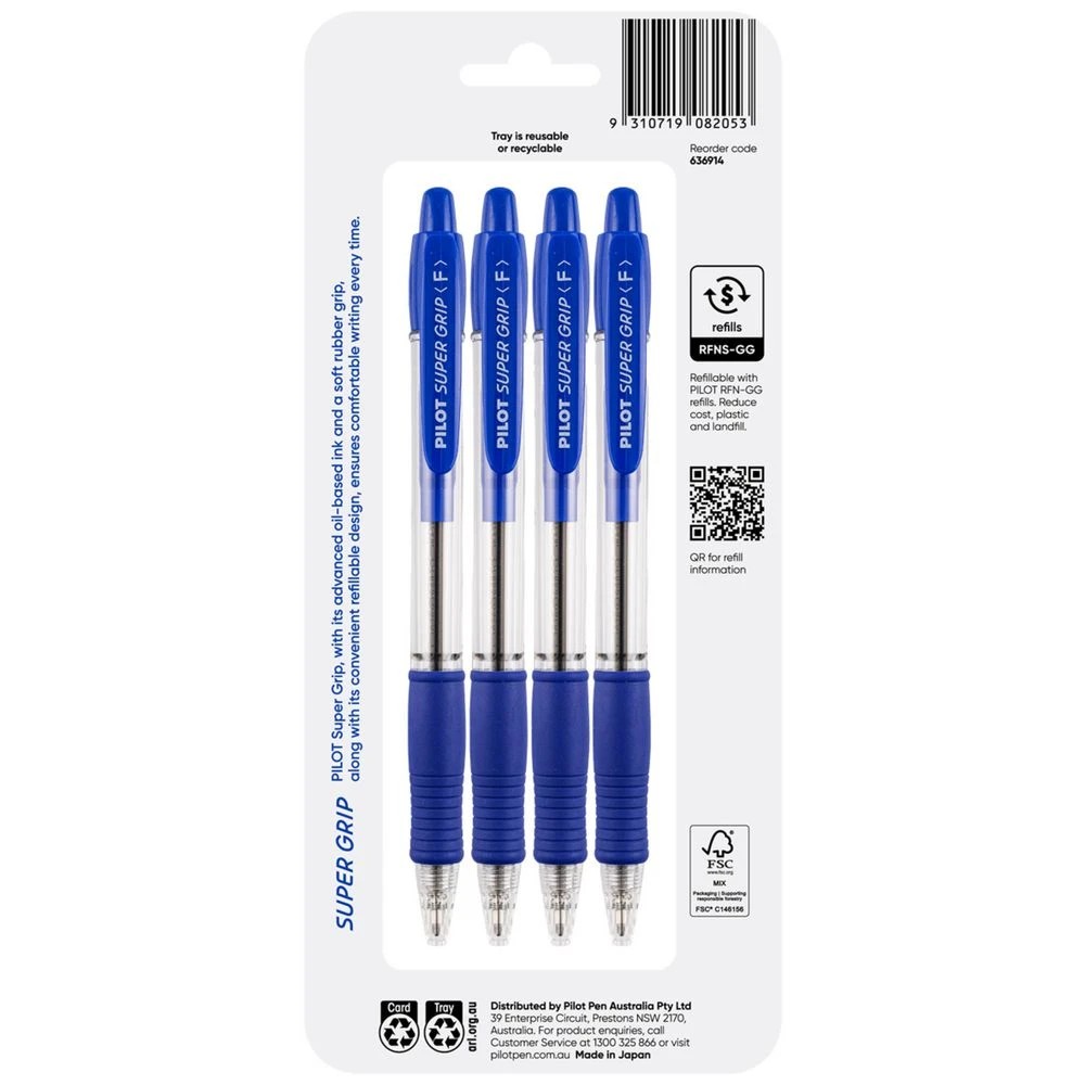 2 PILOT SuperGrip Retractable Ballpoint Fine 0.7mm Blue 4 Pack, 2 of 8