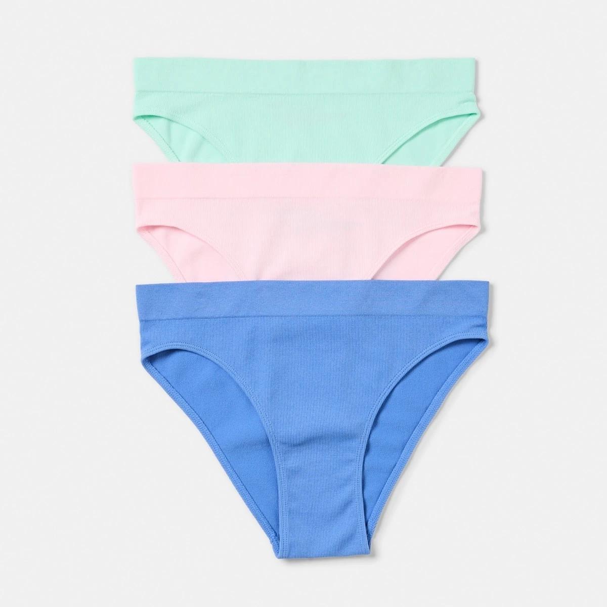 1 3 Pack Ribbed Seamfree Hi-Waist Bikini Briefs BLUE MARINE, BALLERINA, BRIGHT MINT, 1 of 8