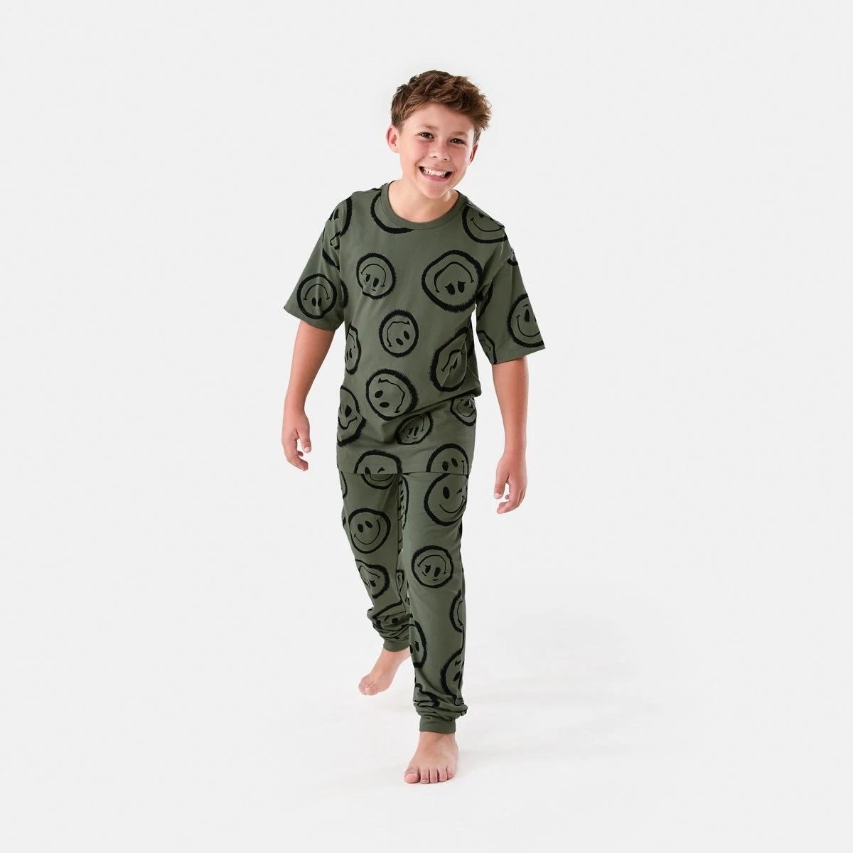 1 Short Sleeve Top and Long Pants Pyjama Set Grn Emotes, 1 of 7