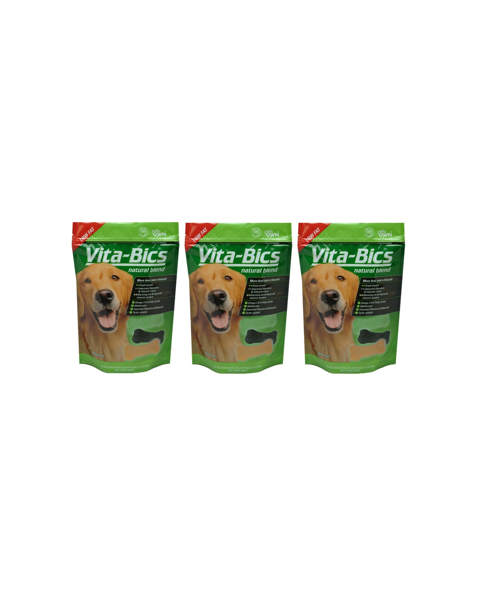 1 Pets Own 3PK Low Fat Vita Bics Natural Blend Dog Biscuits 400g - Plain, 1 of 1