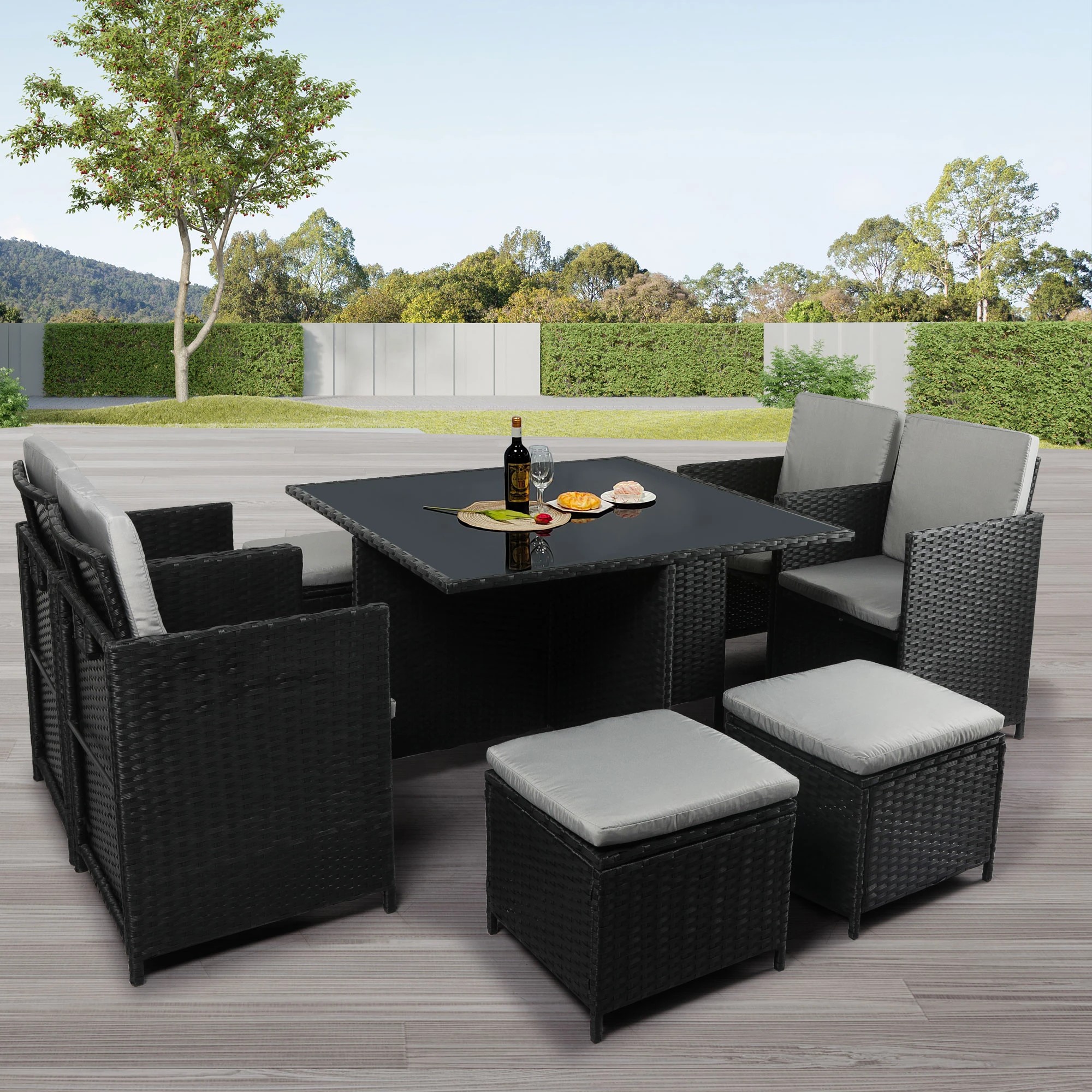 7 Levede 9pcs Outdoor Dining Setting With Cushion Ratten - Black, 7 of 7