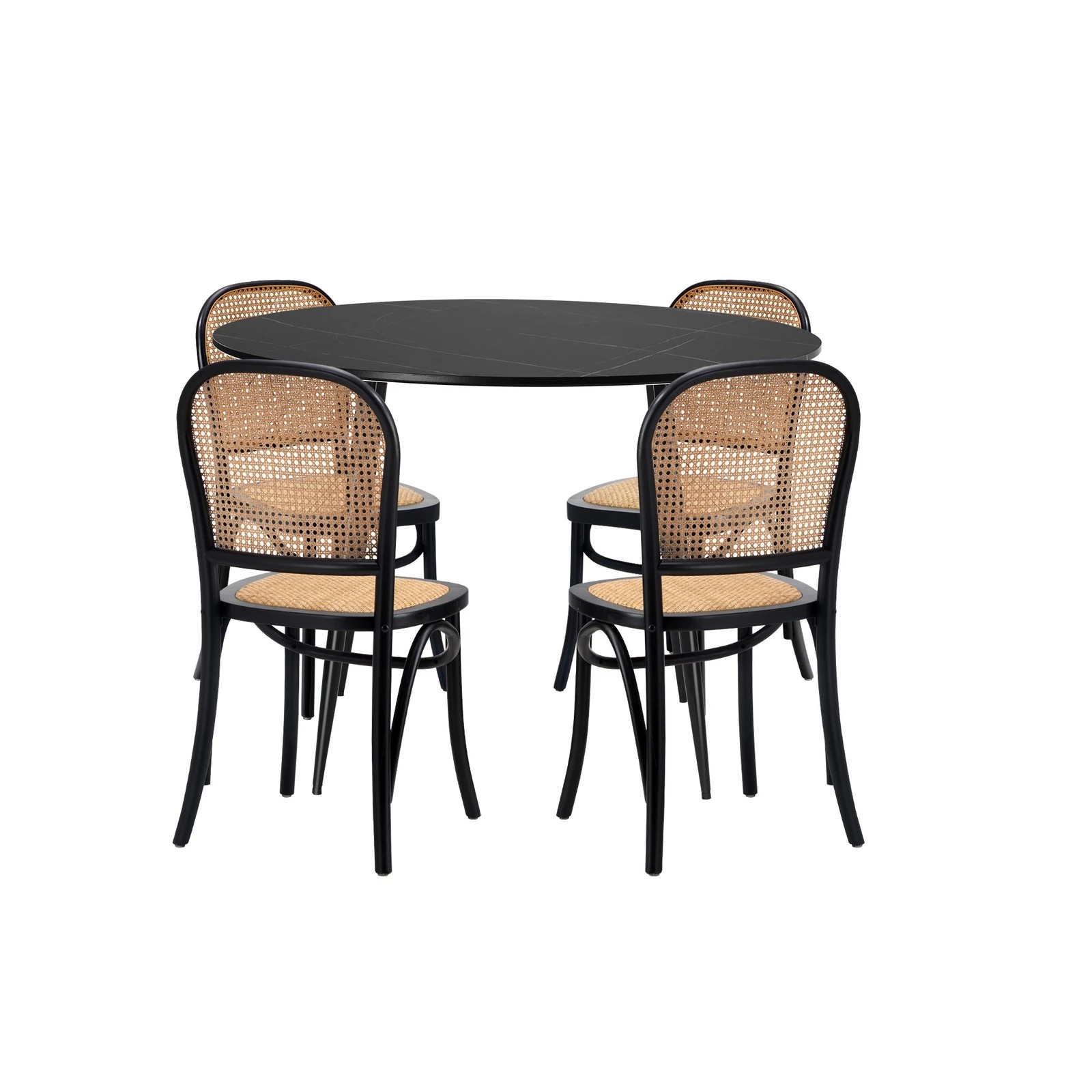9 Oikiture 110cm Round Dining Table with 4PCS Dining Chairs Wooden - Black, 9 of 9